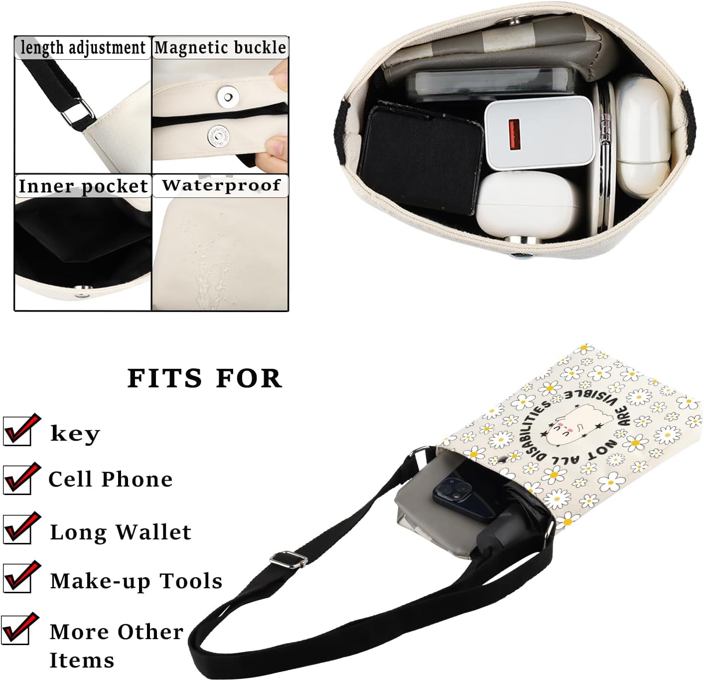 Detalle de PLITI Not All Disabilities Are Visible Crossbody Bag – Invisible Disabilities Gift