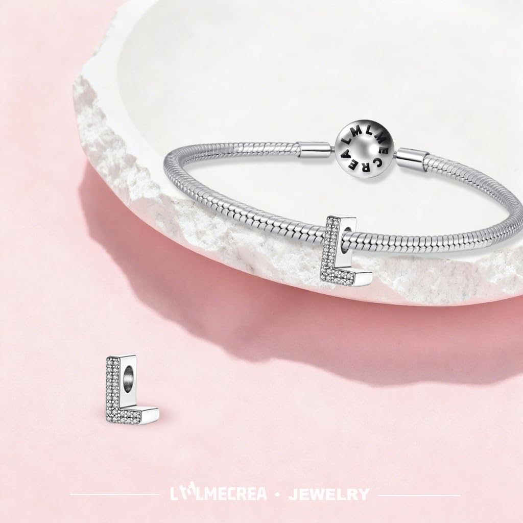 Detalle de LMLMECREA Charms Anhänger 925 Sterling Silber – Initiale L mit Gelbem Herz, 4,6 mm Ring, kompatibel mit europäischen Markenarmbändern