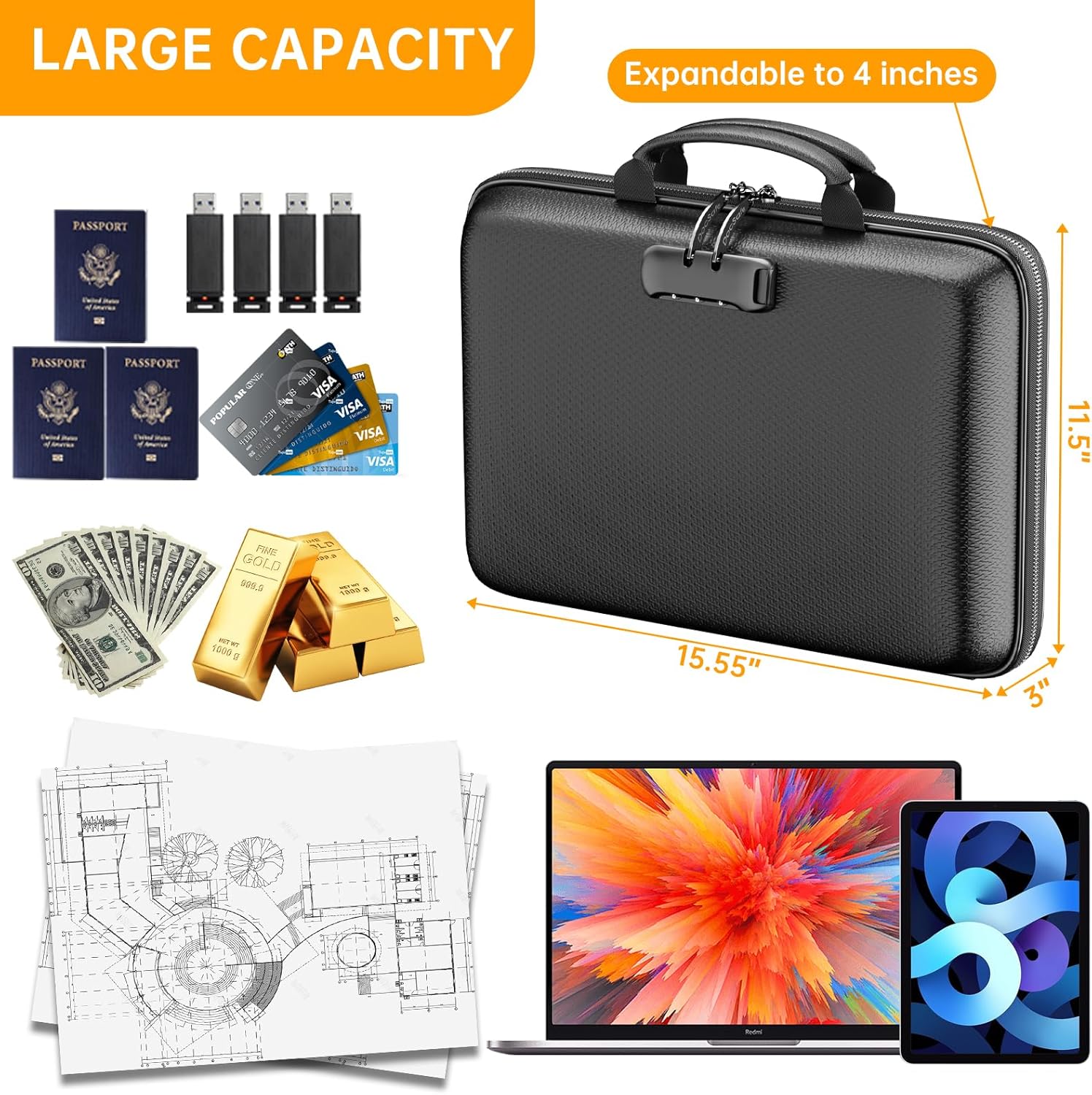Detalle 2 de DocSafe DS0105 Fireproof File Organizer, Hard Shell, 13 Pockets and Combination Lock