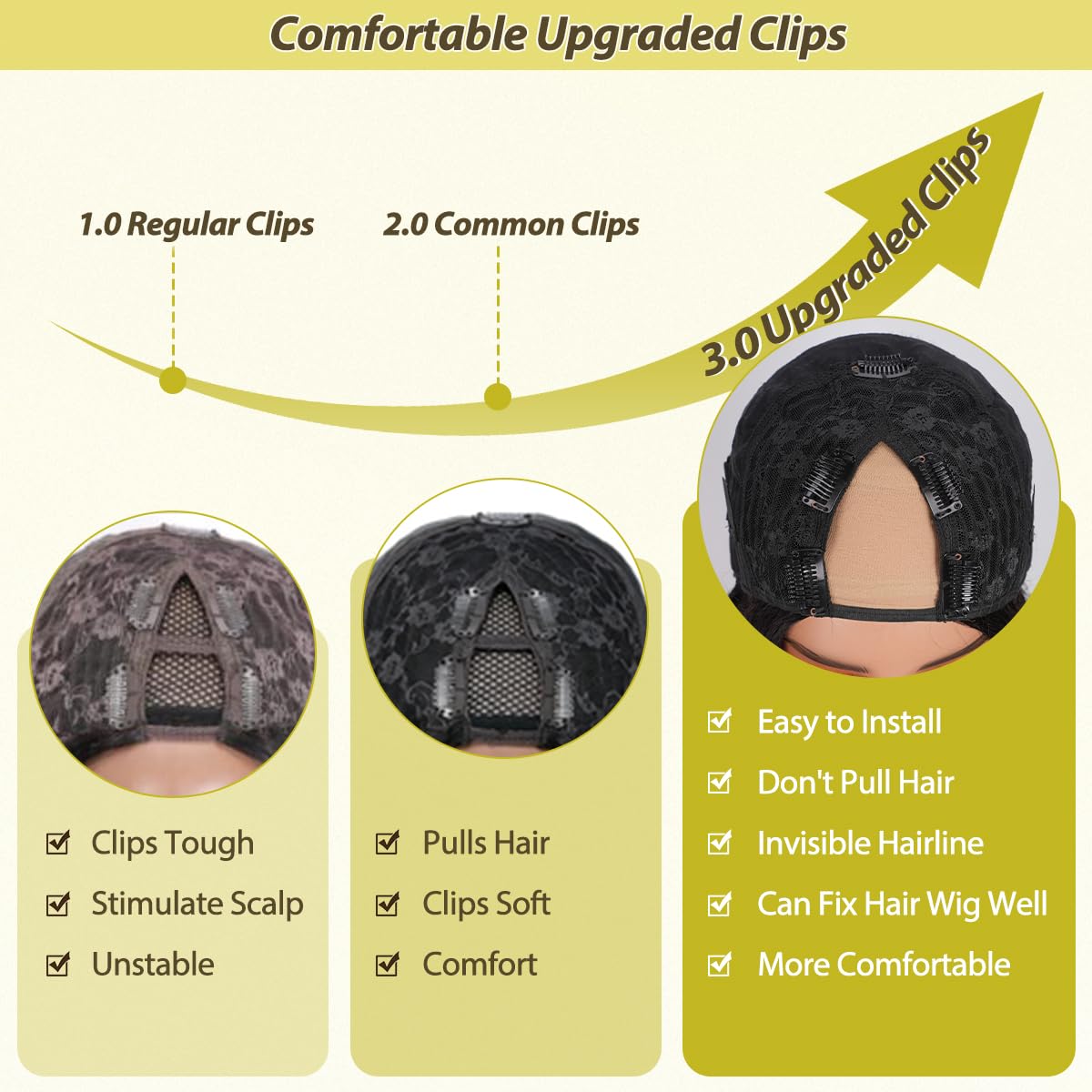 Thumbnail 5 de Omeself V Part Wig Human Hair Body Wave 200 Density – U Part, Glueless, Drawstring, 22 Inch