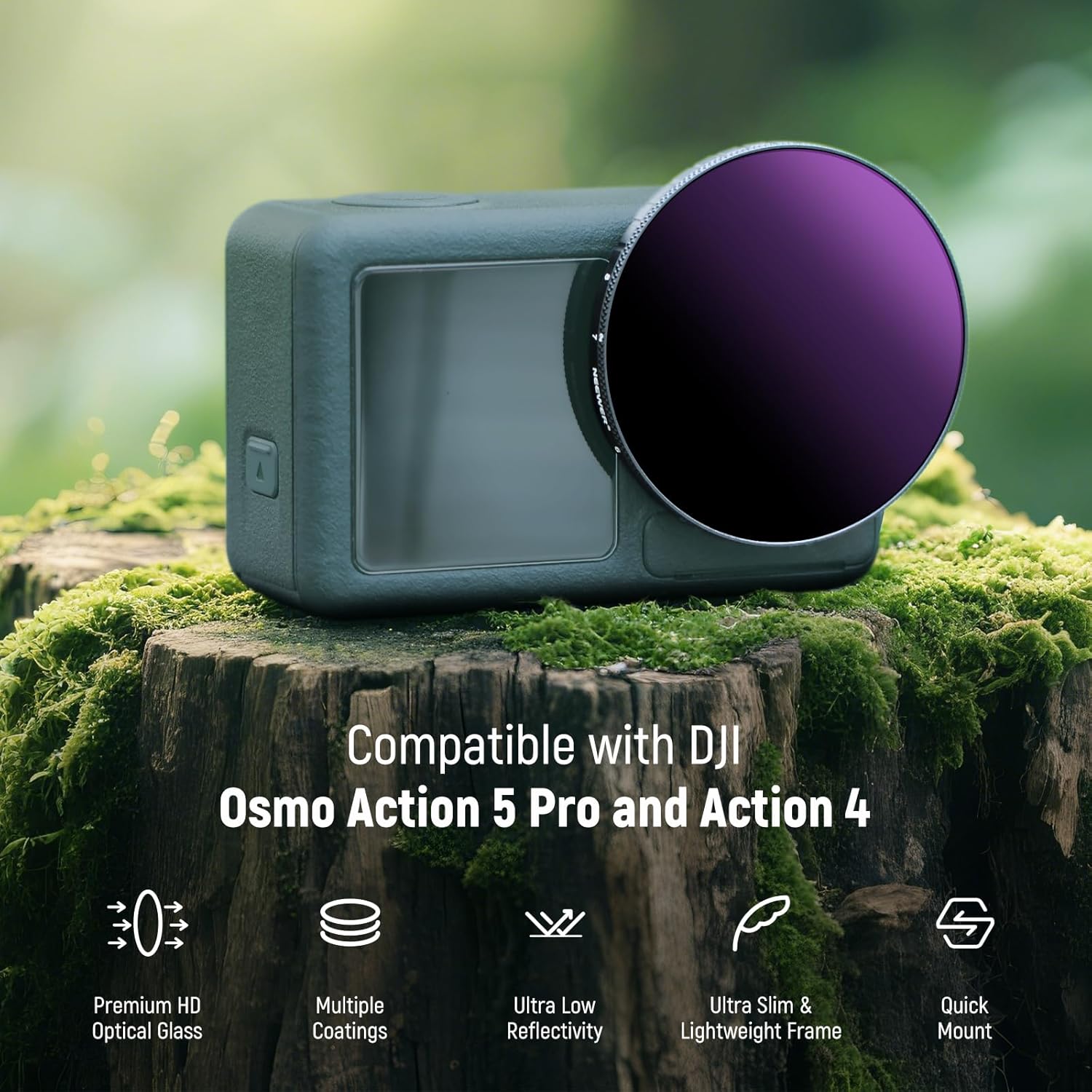 Thumbnail 1 de NEEWER Variable ND Filter for DJI Osmo Action 5 Pro & Action 4 — ND64-256 (6–8 Stops), Screw-On Multi-Coated Glass
