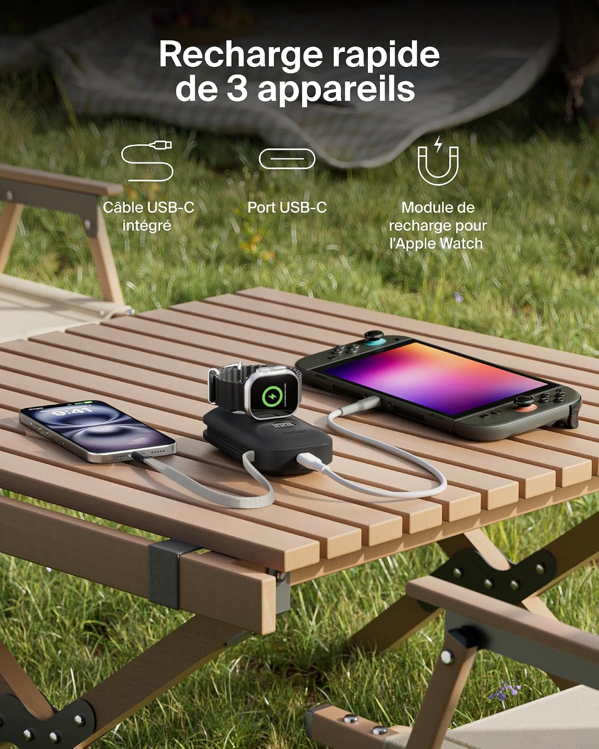 Detalle de Belkin BoostCharge Pro Batterie Externe 10000mAh avec Module de Recharge Apple Watch – Chargeur Portable 45W