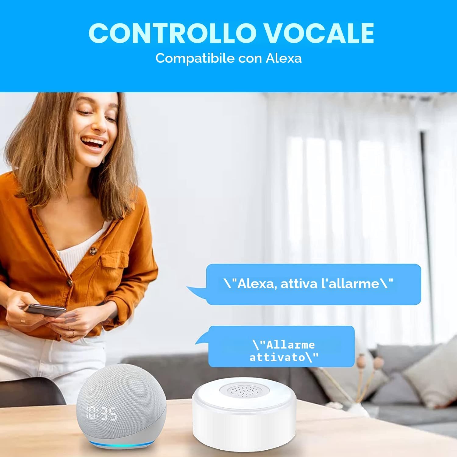 Thumbnail 2 de AGSHOME Allarme Casa Senza Fili 11 pezzi: Sirena 120 dB, 8 Sensori Porte/Finestre, 2 Telecomandi, Alexa/Google Assistant