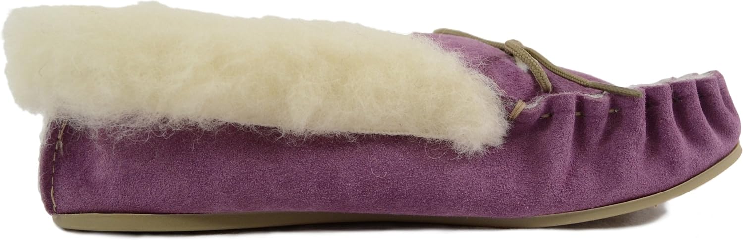 Detalle de SNUGRUGS Ladies Beige/Camel Suede Moccasin Slippers with Wool Lining