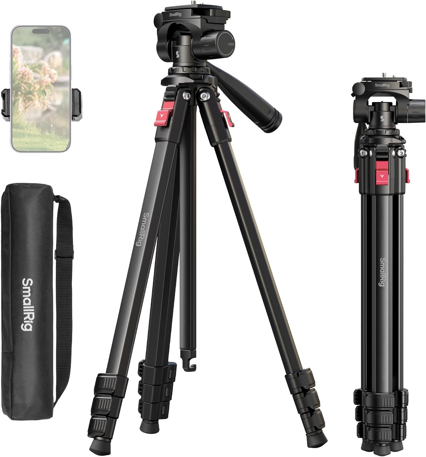 SmallRig 172 cm Trépied de Voyage en Aluminium avec Clip pour Caméra et Téléphone – AP-30