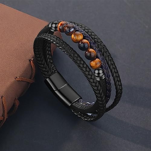Thumbnail 7 de Bracelet Pierre Homme en cuir noir - Gkmamrg, 22,5 cm