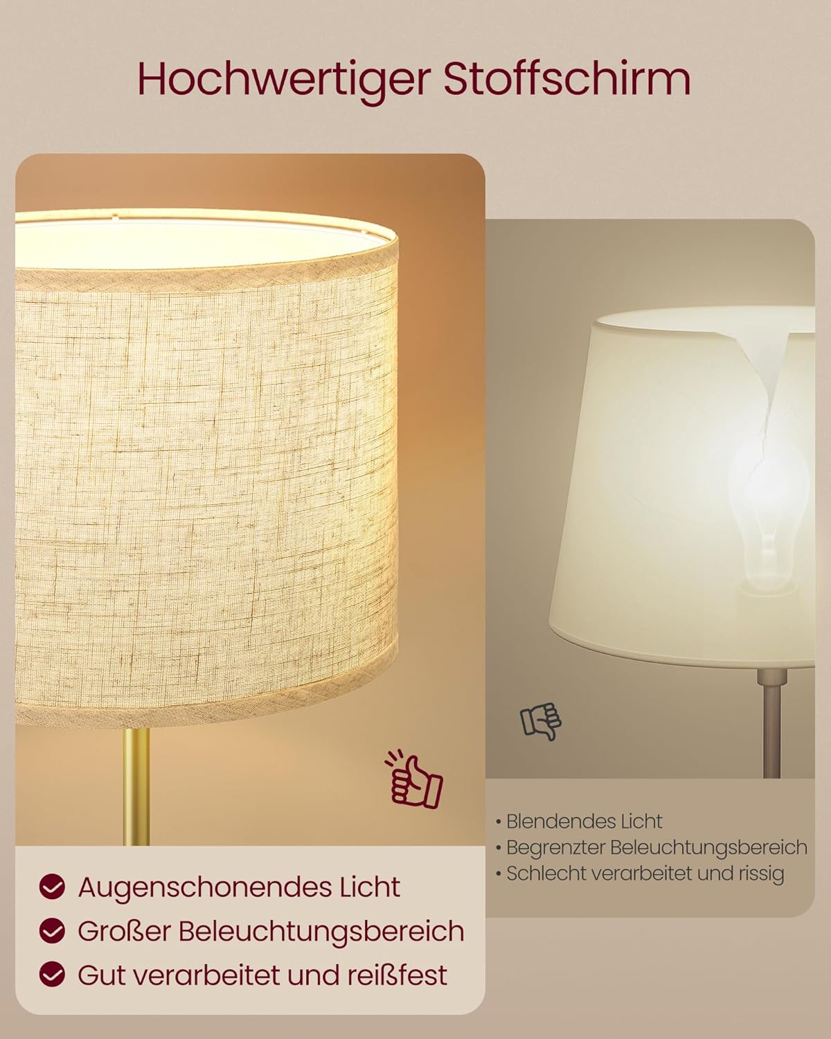 Detalle 2 de VASAGLE LFL002B02 Stehleuchte 140–170 cm