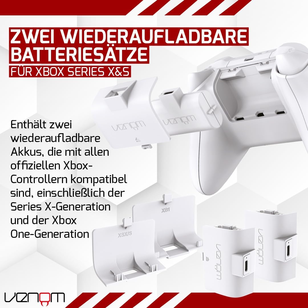 Thumbnail 2 de Venom Doppelpack mit wiederaufladbarem Akku für Xbox-Controller – Weiß (Series X|S & Xbox One)