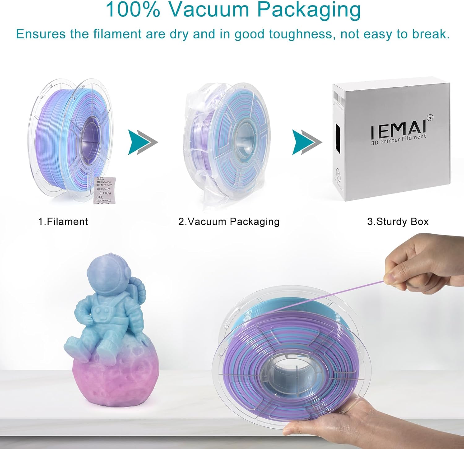 Thumbnail 6 de IEMAI PETG Filament 1.75mm × 1 kg – Halbdurchsichtiges Gradient Blau-Violett, Durchscheinend