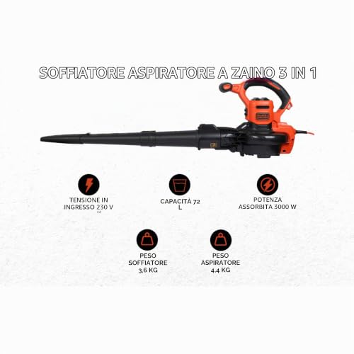 Detalle 1 de BLACK+DECKER BEBLV300-QS soffiatore, aspiratore e trituratore 3 in 1, 3000 W