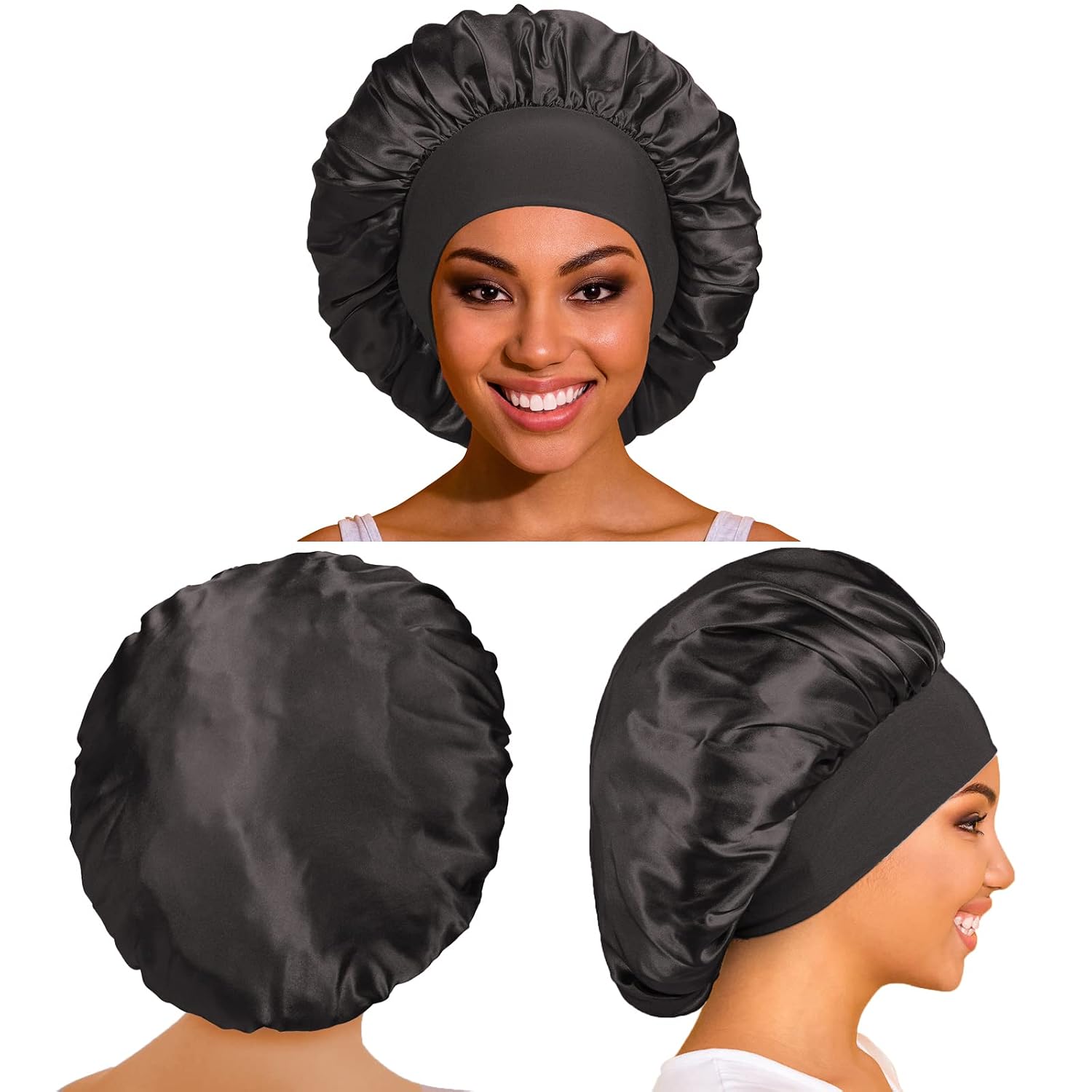 Thumbnail 1 de 3 Pack Satin Silk Hair Bonnet for Sleeping – Soft, Large Wide Band for Curly Hair & Braids