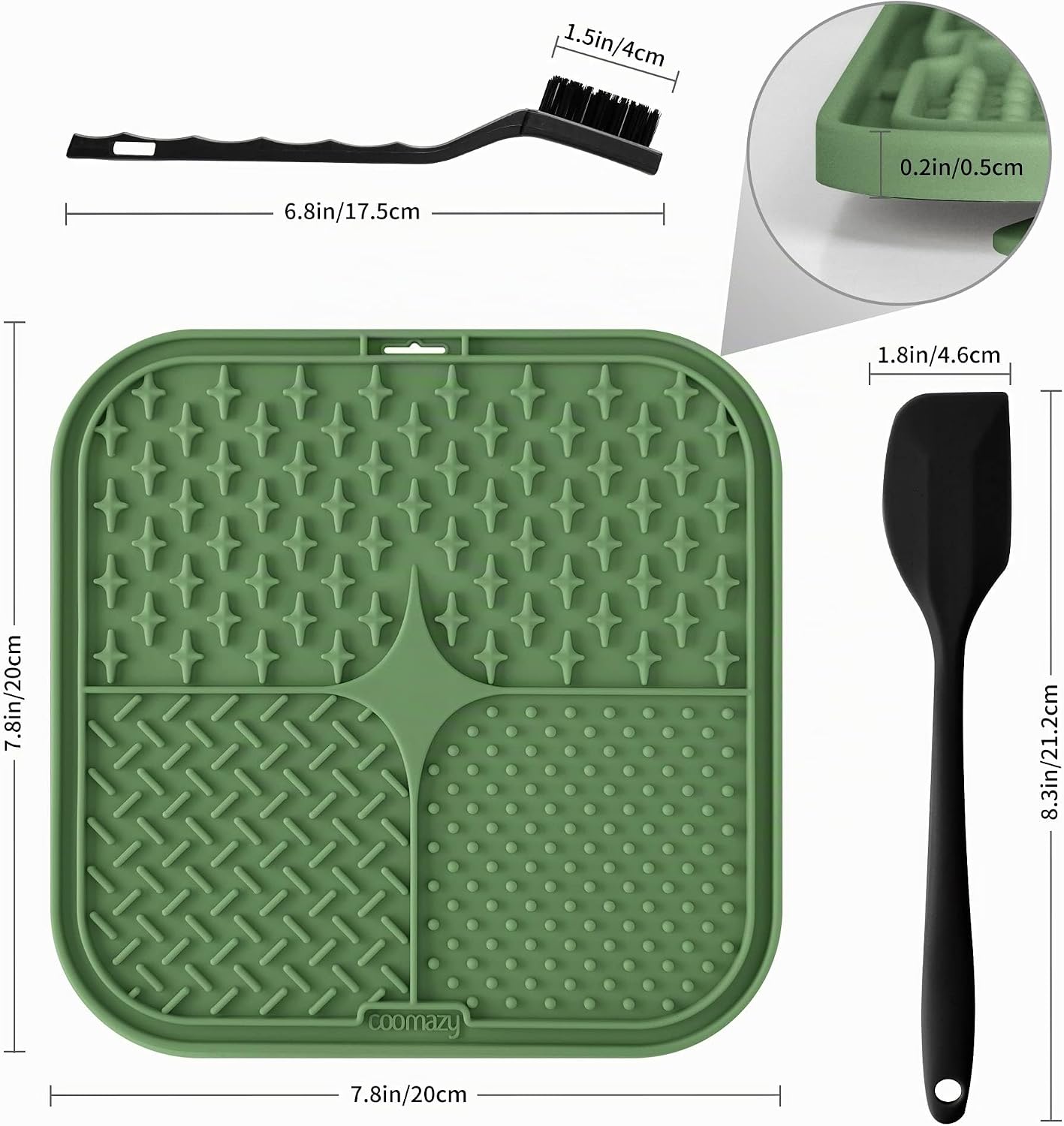Detalle 2 de Coomazy Leckmatte für Hunde (2er Set) mit Silikonspatel und Bürste – Slow Feeder Leckmatte zur Fellpflege & Beruhigung