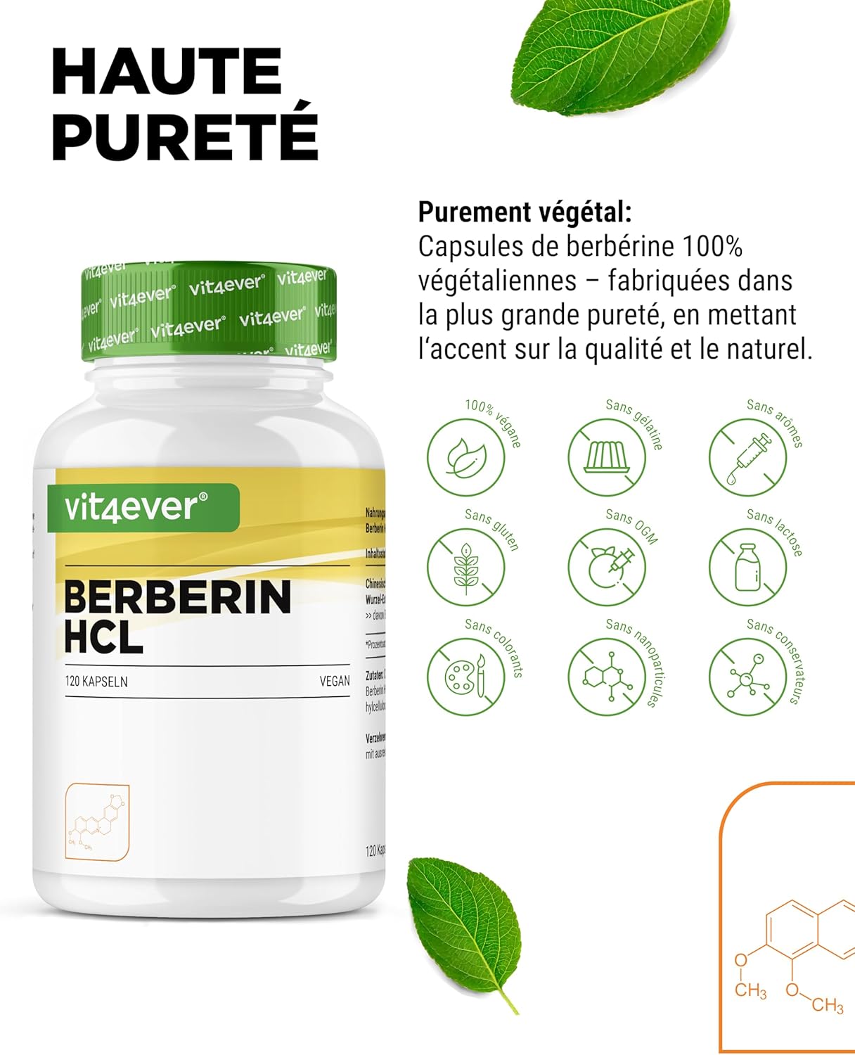 Thumbnail 2 de Vit4ever Extrait de Berbérine HCL 500 mg (120 capsules végétaliennes)