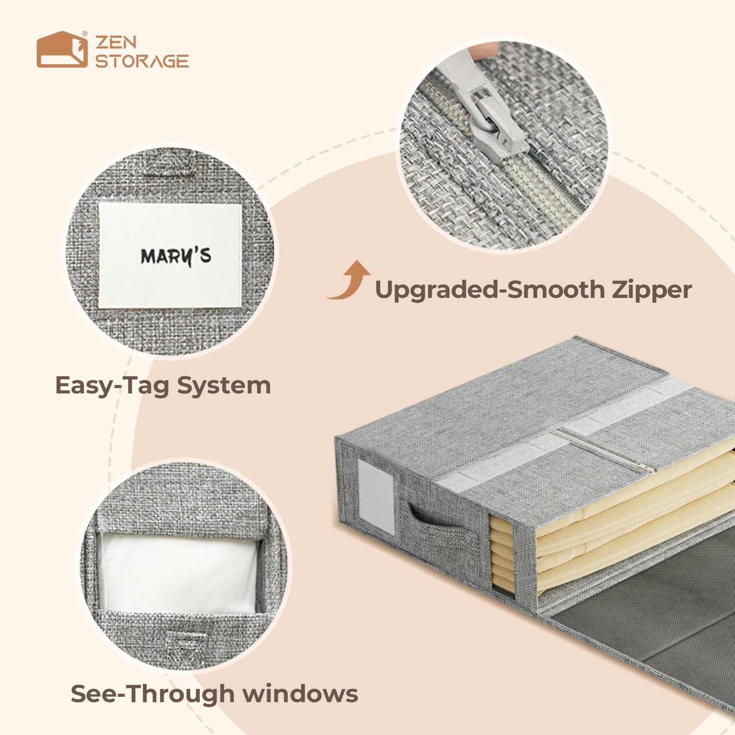 Thumbnail 4 de ZenStorage 6-Pack Sheet Organizers and Storage – King/Queen Size with Window, Foldable & Dustproof (Grey)