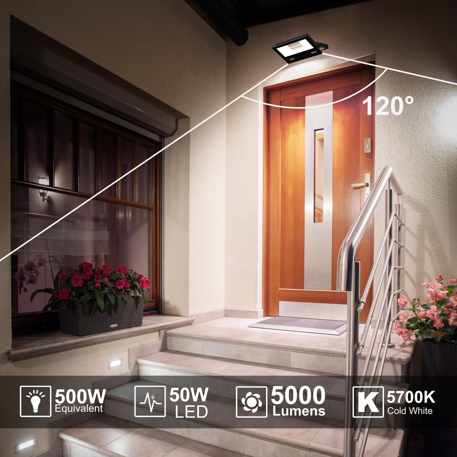 Thumbnail 2 de RGB LED Außenstrahler 50W Fluter 5 Modi mit Fernbedienung – 120 Farben, 5.000 lm, IP66 (4er-Set)