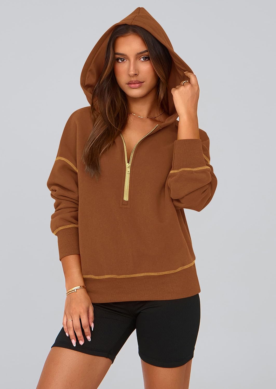 Detalle de PRETTYGARDEN Pr785 Women's Cropped Hoodie, Half-Zip and Fleece-Lined