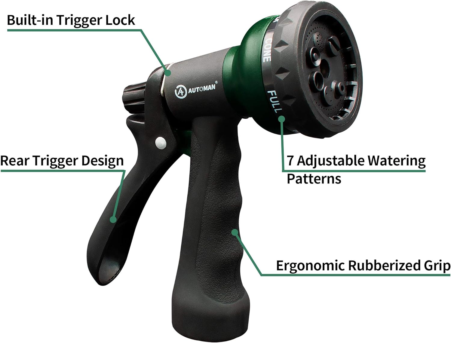 Detalle 2 de AUTOMAN Garden Hose Nozzle with 7 Adjustable Spray Patterns