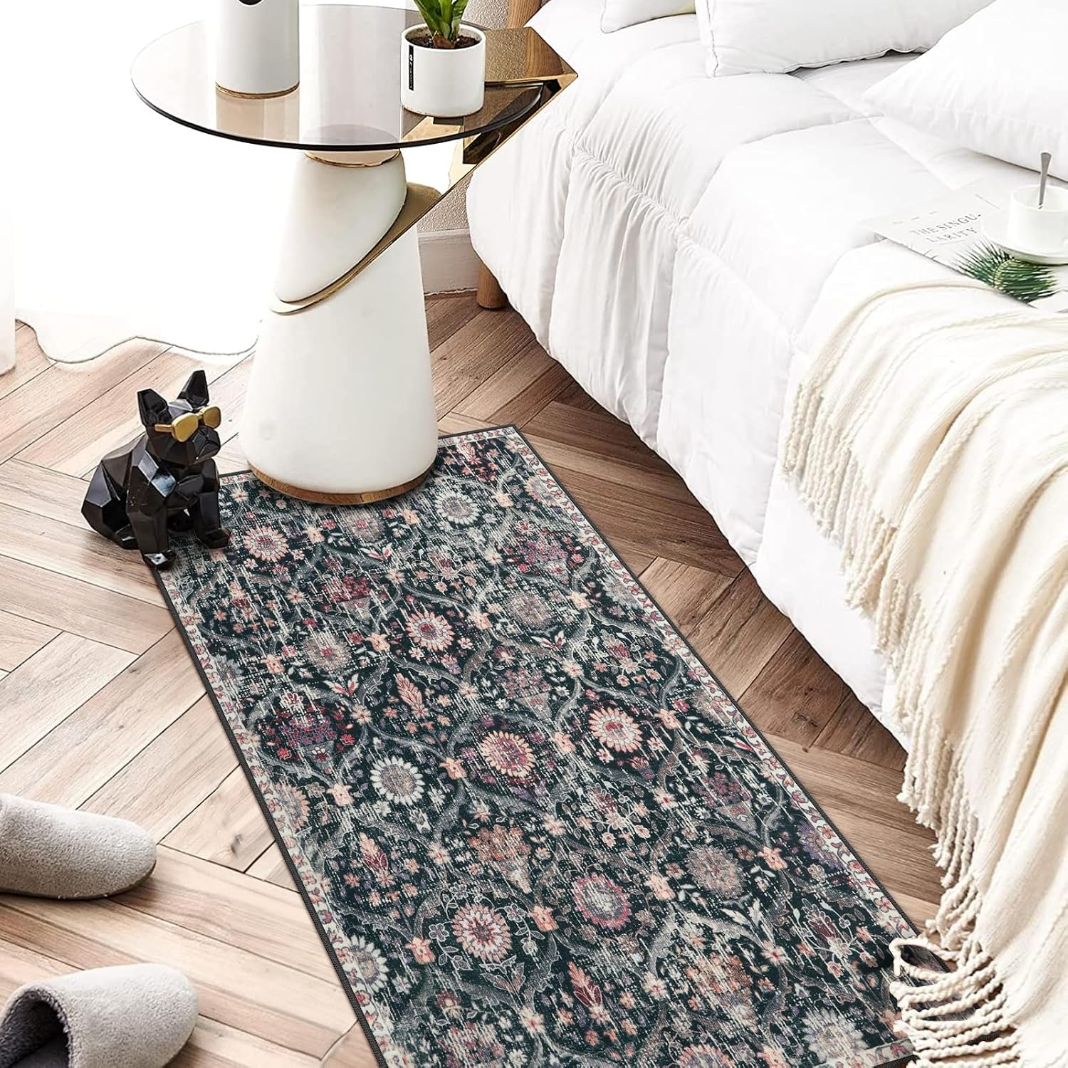 Detalle de Lahome Elise 2x4 Non-Slip, Washable Moroccan Trellis Rug (Black/Multi) for Entryway and More