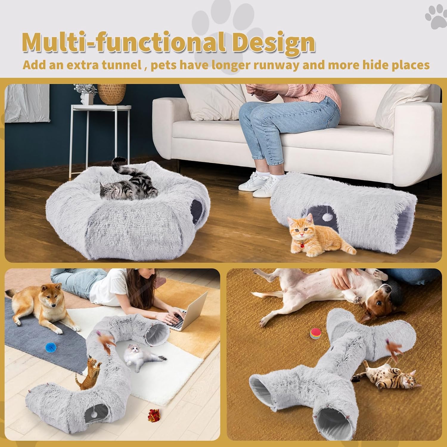 Detalle 2 de Odoland Cat Tunnel Toy with Bed (20-piece interactive tunnel set) for indoor play and naps