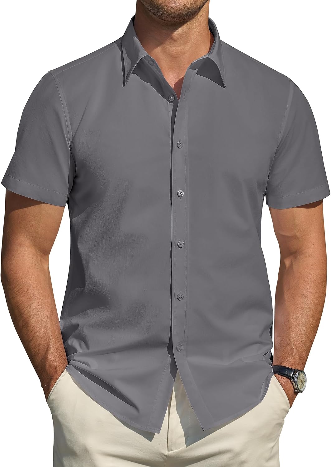 Detalle de J.VER Herren Kurzarm-Hemd mit Fleckenschutz, Regular Fit, Sommer-Stretch (Baumwolle/Elasthan)