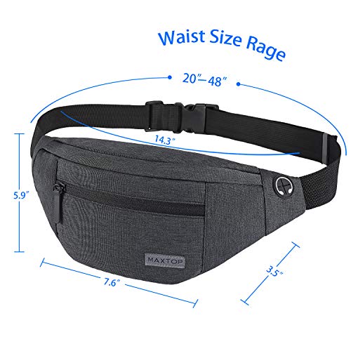 Detalle de MAXTOP Large Bumbag Waist Fanny Pack: 4-Zipper, Headphone Jack, Adjustable Belt for Travel, Running, and Hiking