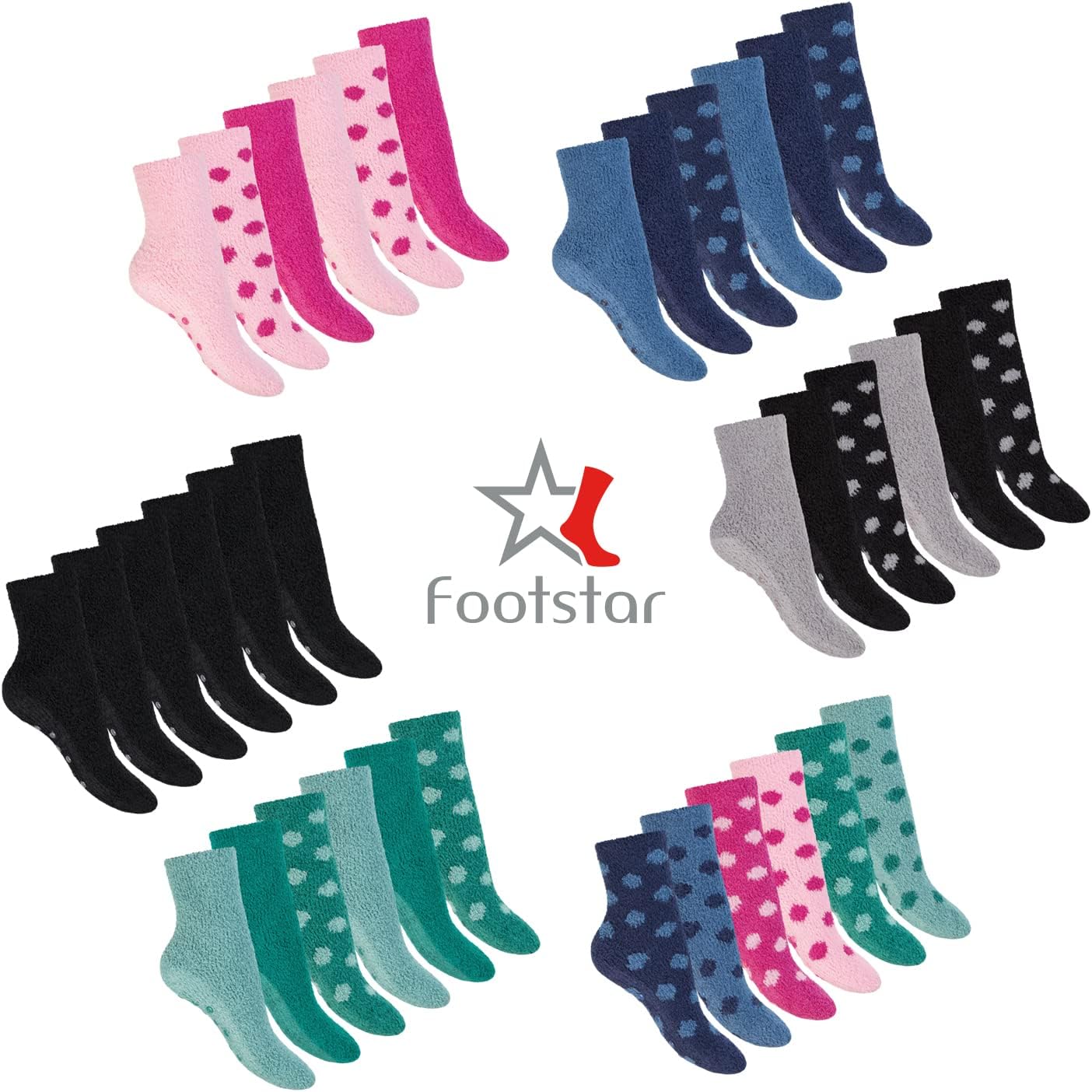 Detalle de Footstar Plush Socks for Women and Men, 6 Pairs with Soft or ABS Sole