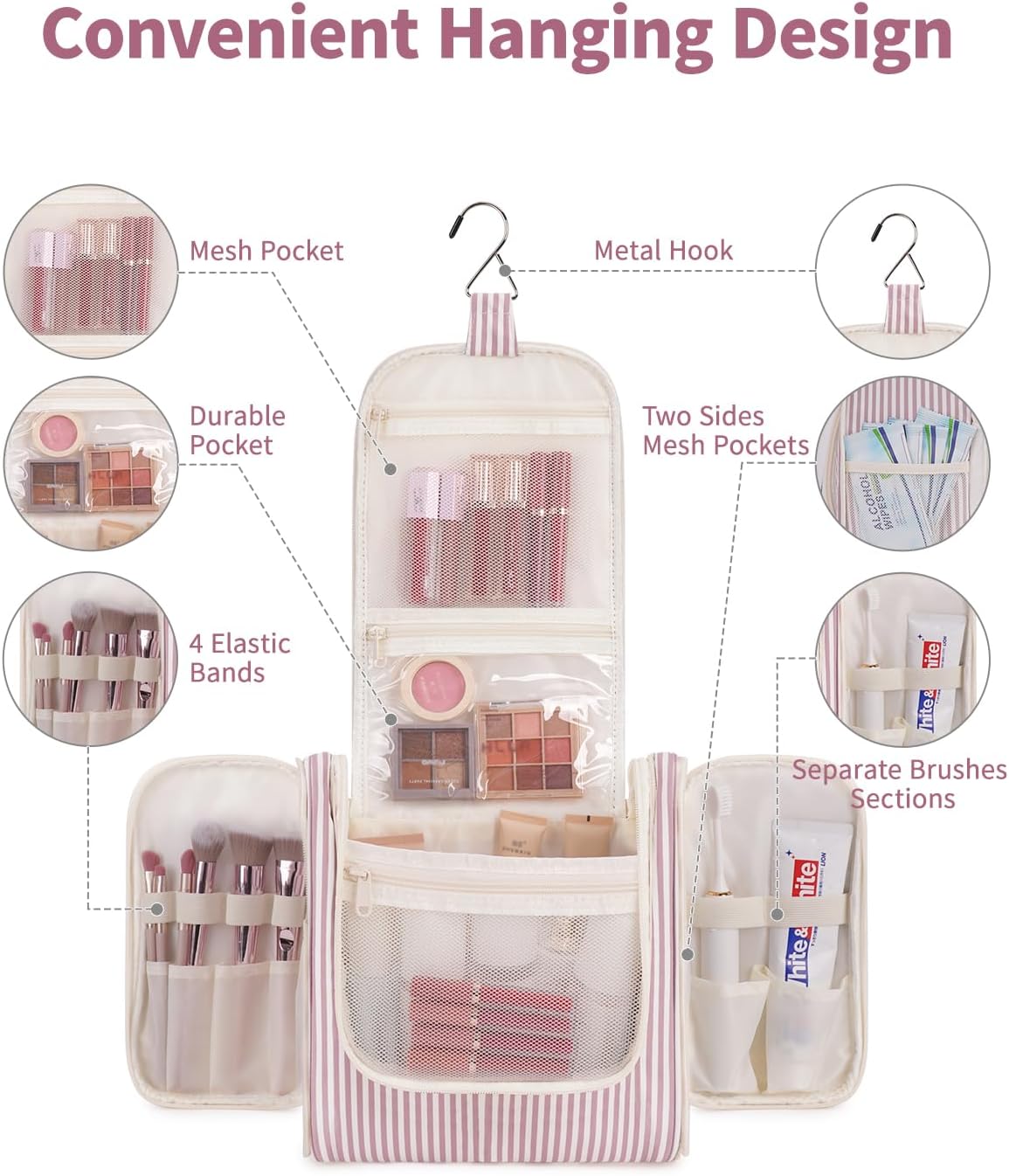 Thumbnail 4 de Narwey Stripe Travel Large Hanging Toiletry Bag 28cm