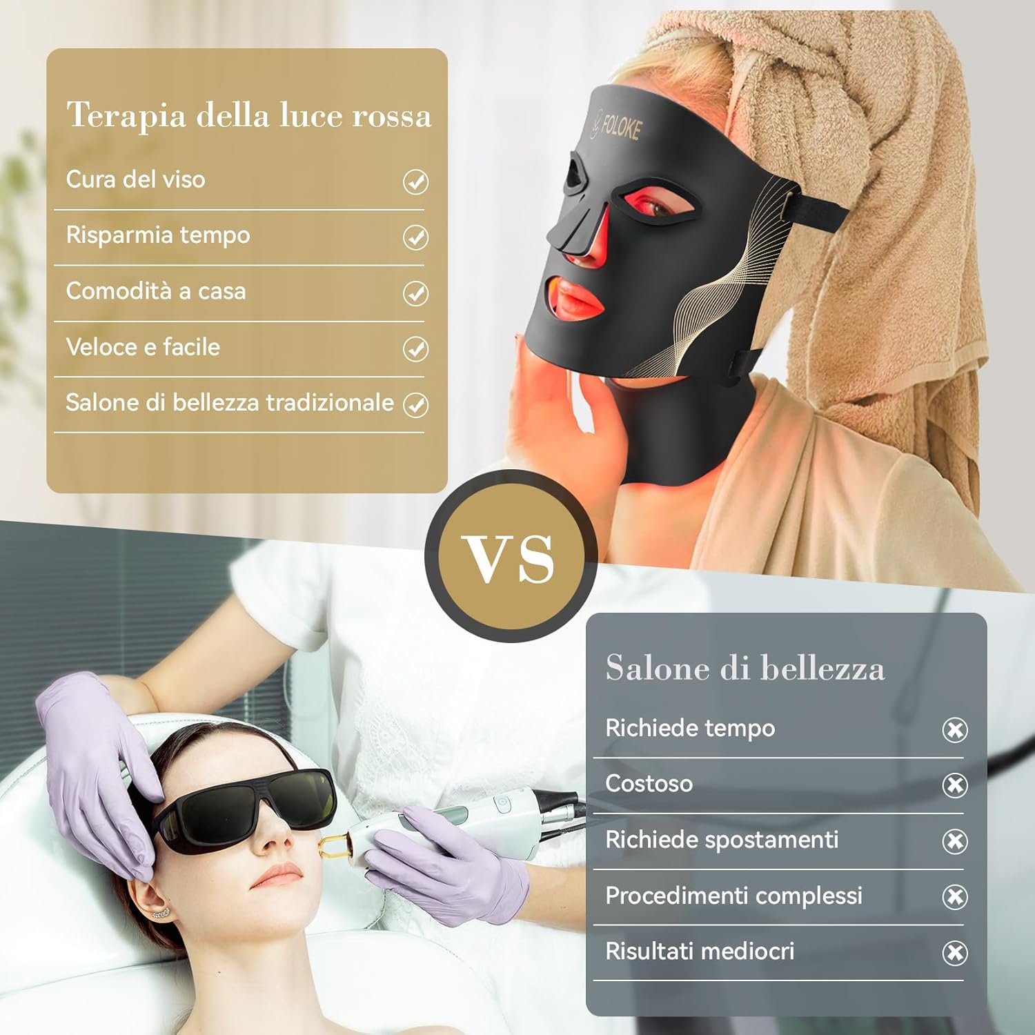 Detalle 2 de FOLOKE Maschera di Terapia con Luce LED per la Cura della Pelle: rosa? rosso, per viso e collo