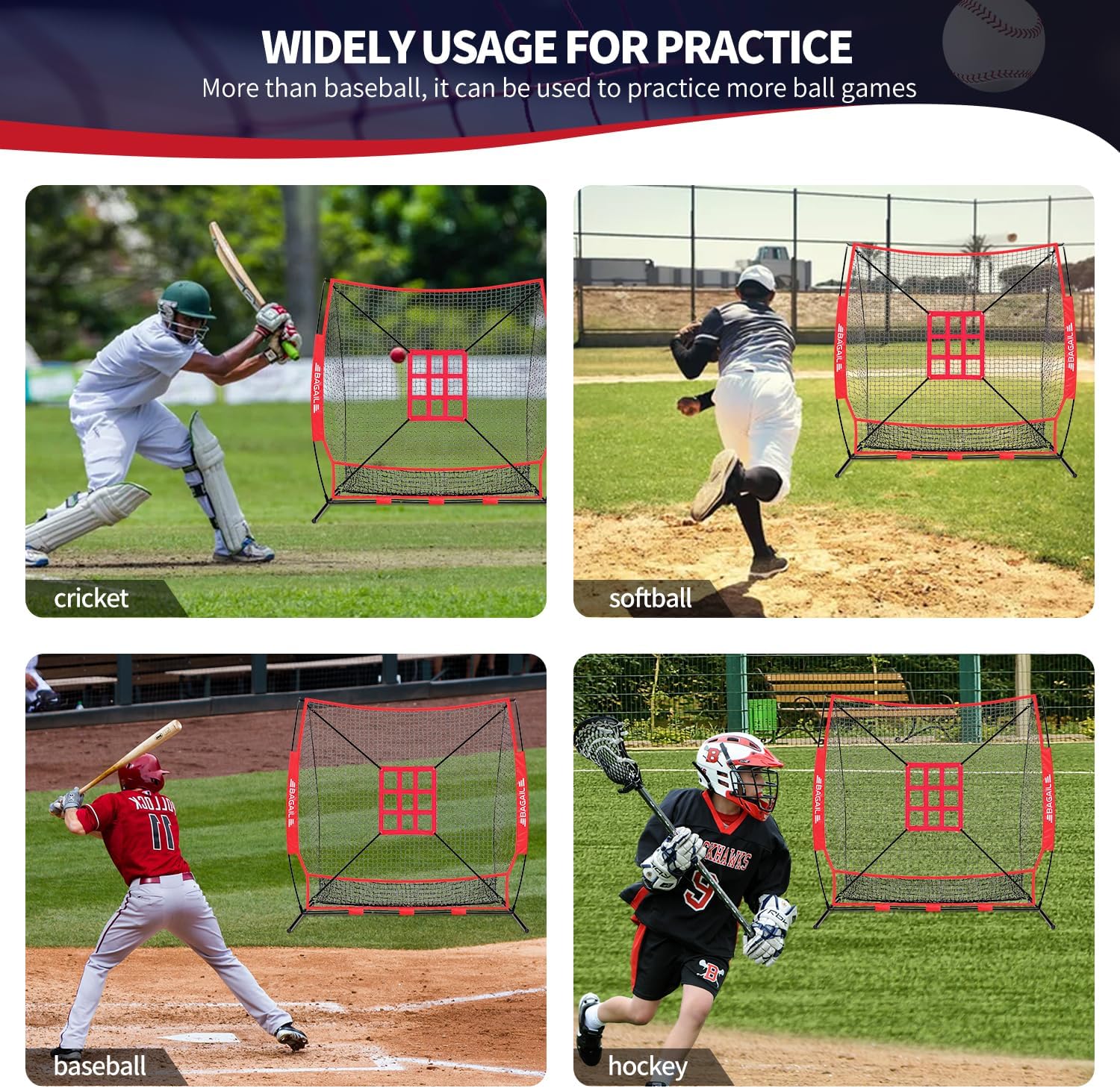 Detalle de BAGAIL 7x7 ft Baseball and Softball Practice Net with Strike Zone Target