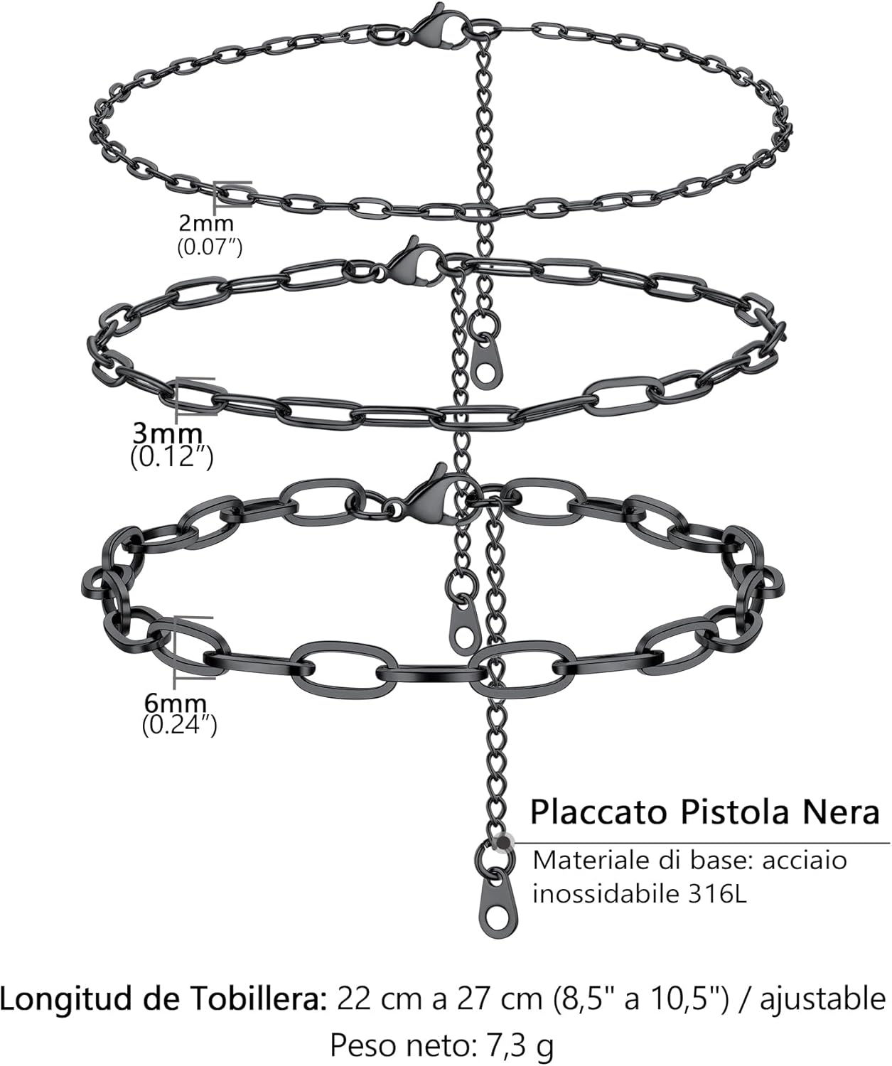 Thumbnail 5 de PROSTEEL Cavigliera donna in acciaio inox 316L con catena a clips (2 o 3 pezzi) – estetica minimalista