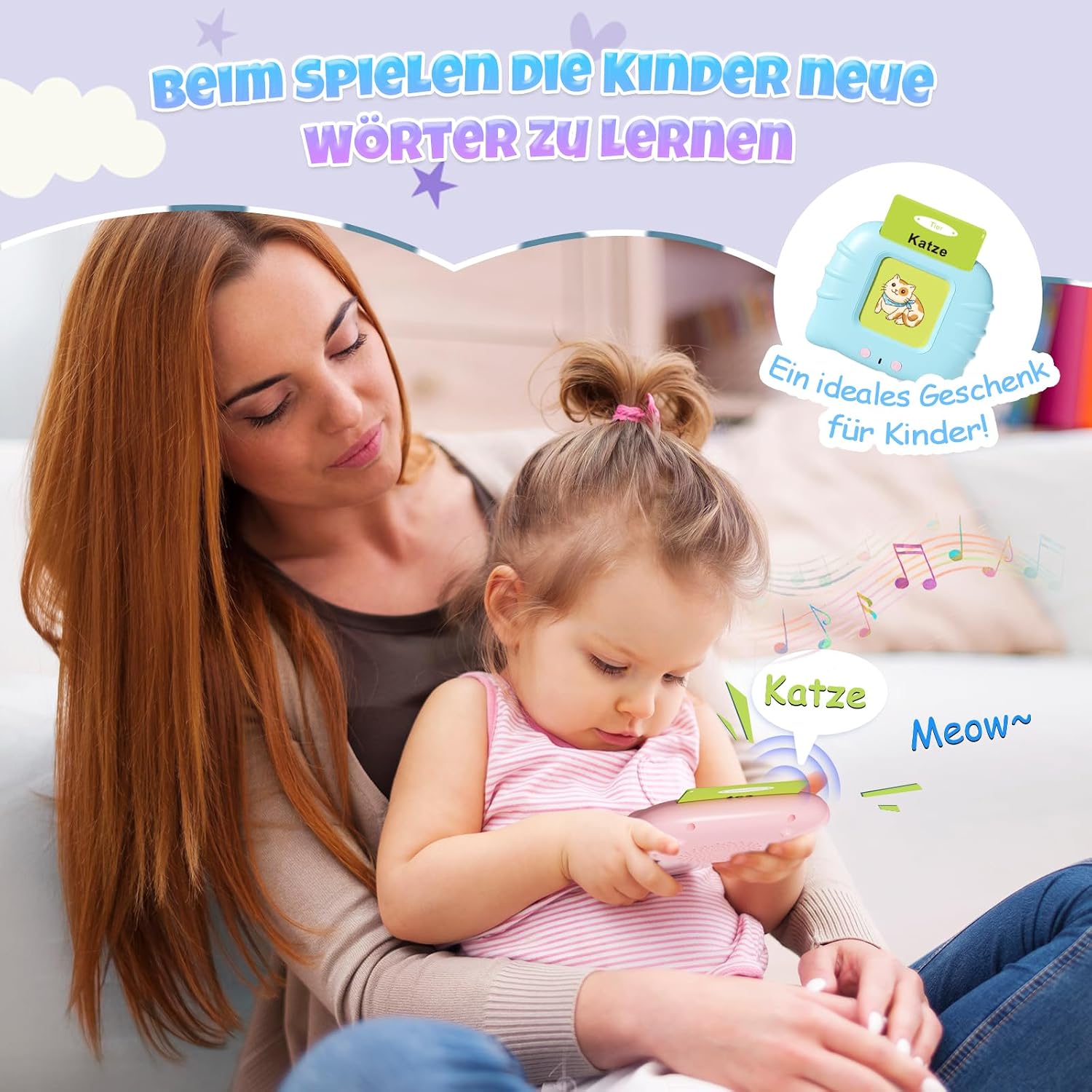 Thumbnail 3 de GUYUCOM Lernspielzeug für Kinder von 1 bis 6 Jahren – 112 doppelseitige Lernkarten mit 224 Wörtern, hörbar und wiederaufladbar (Blau)