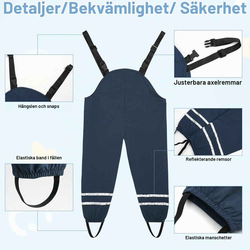 Detalle 2 de BSBUY lätta regnbyxor för barn utan hängslen, med reflexränder
