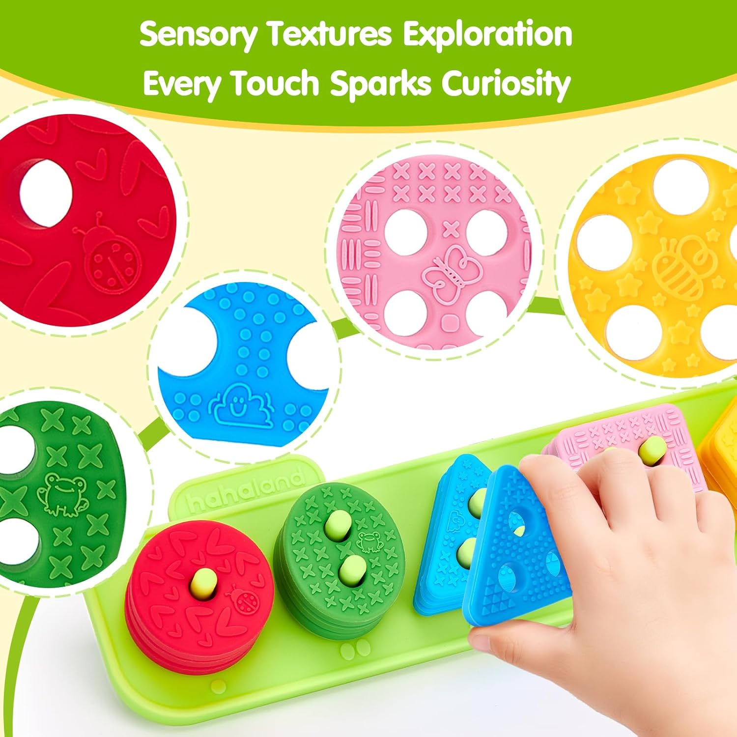 Detalle de hahaland Silicone Sorting & Stacking Toys for Toddlers (1–3) — Montessori-Inspired Sensory Blocks