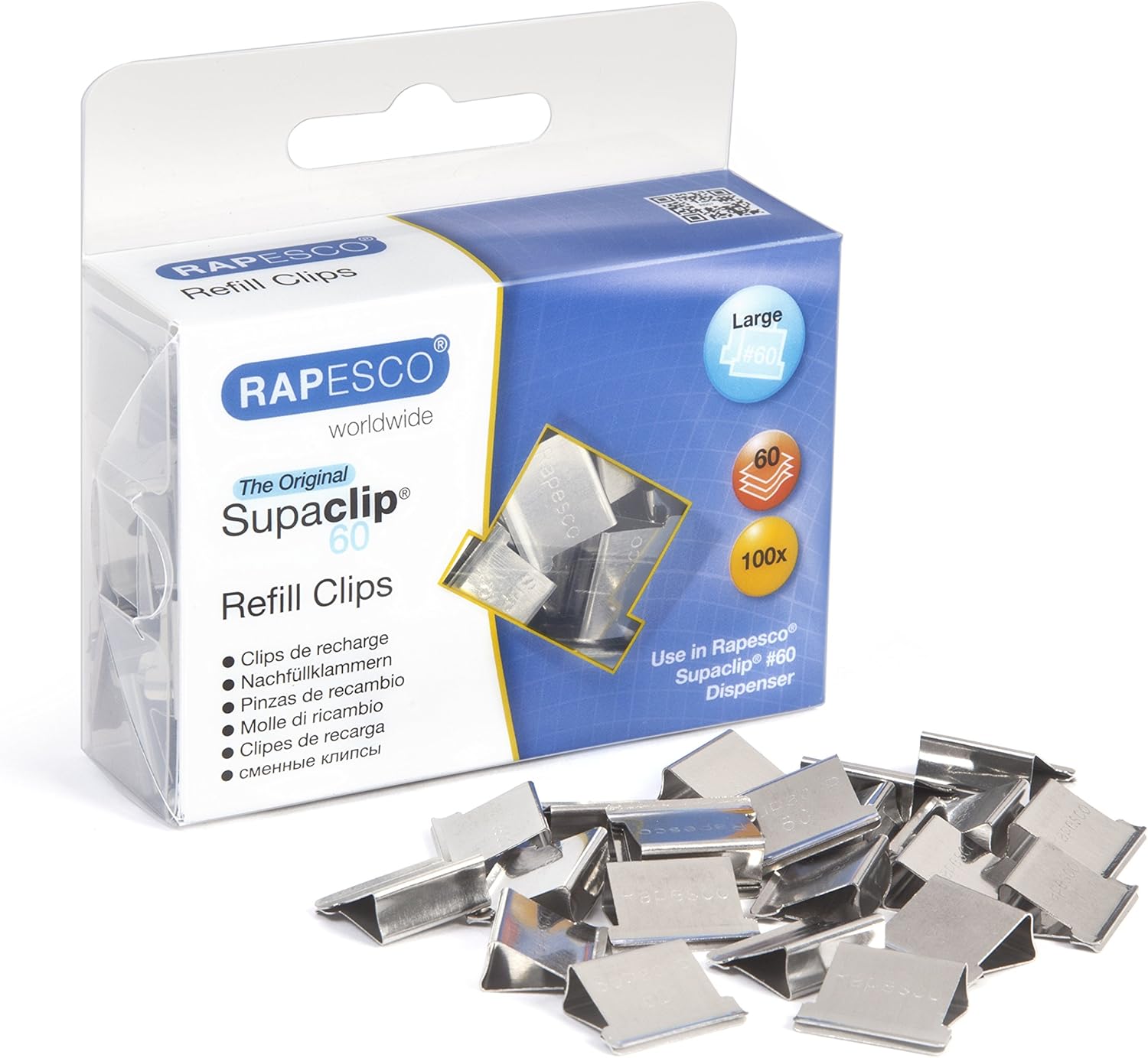 Detalle de Rapesco 1316 Supaclip 60 - Mollette di ricarica in acciaio inossidabile, confezione da 250