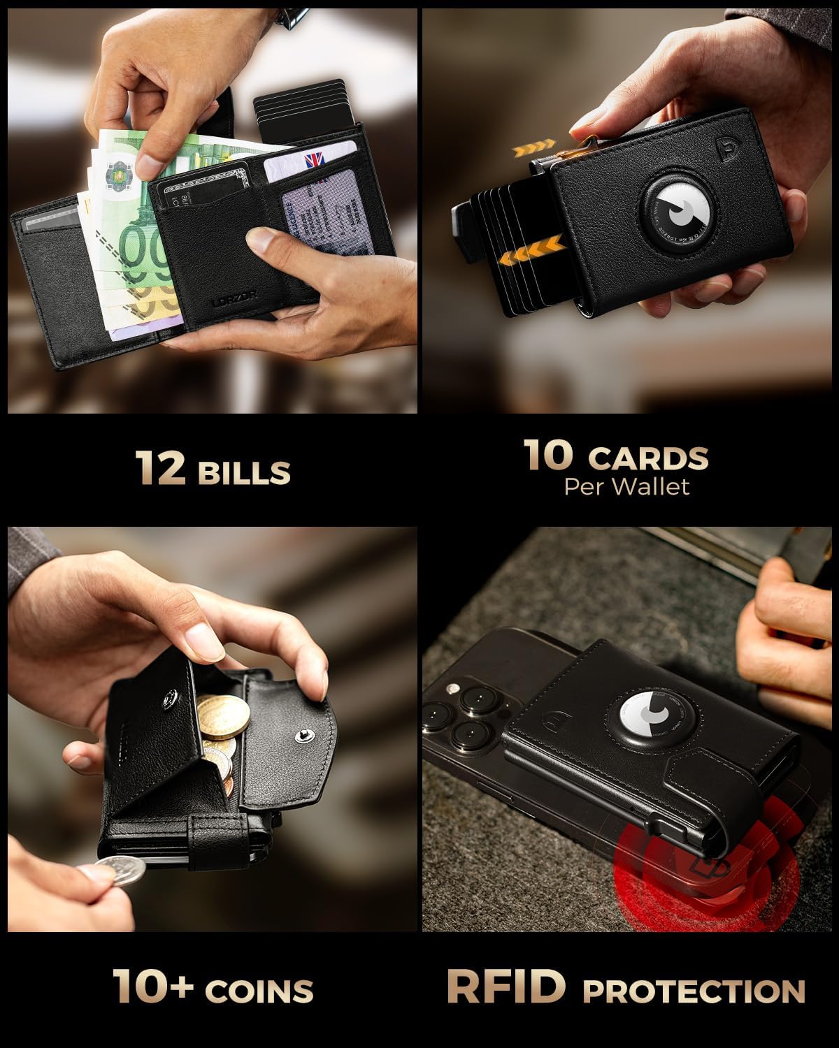 Thumbnail 4 de LORZOR Airtag Wallet Slim Magnetic Closure with XXL Coin Pocket