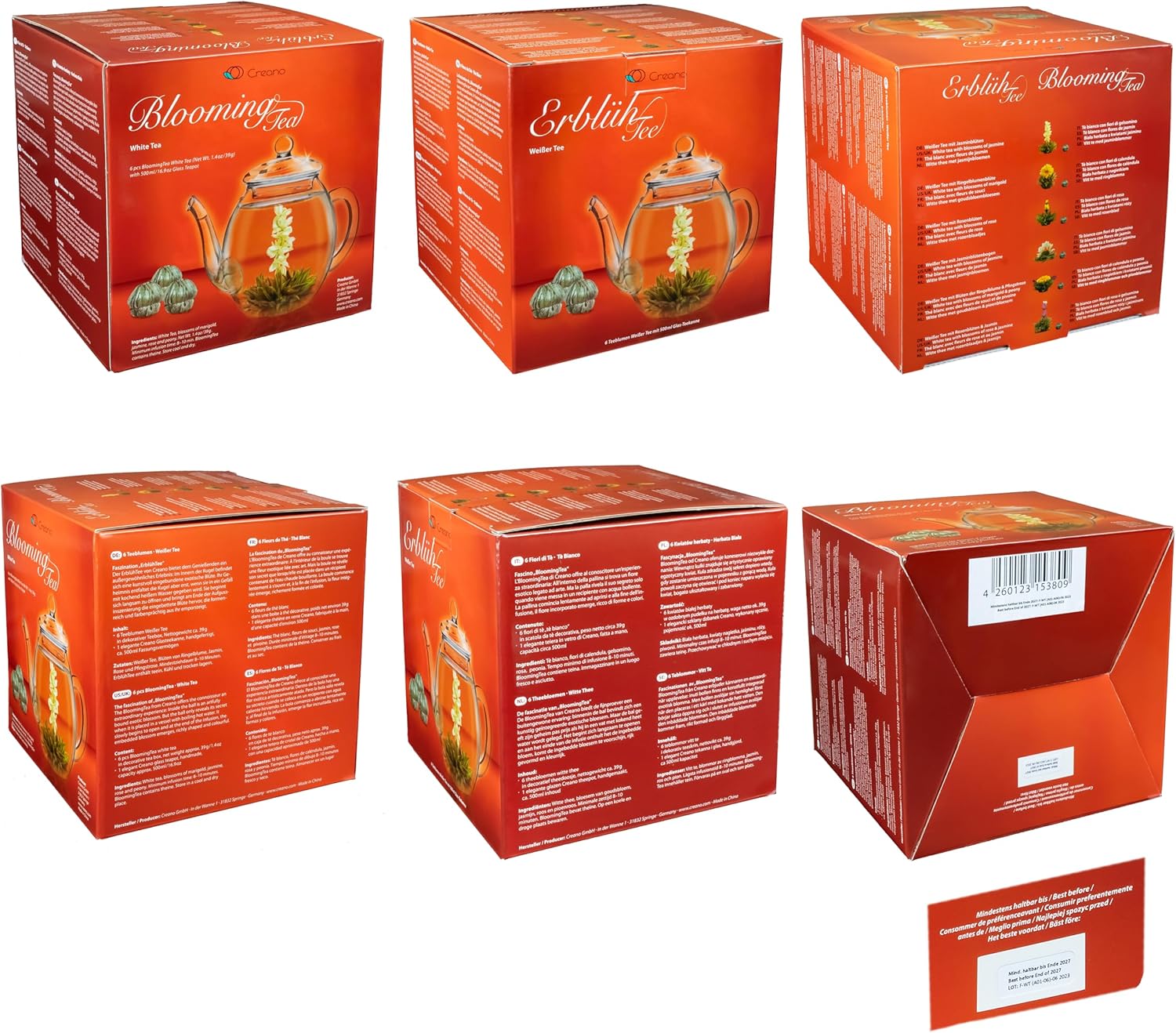 Thumbnail 5 de Creano Set Regalo Fiori di Tè in scatola di legno a cuore con teiera in vetro 500 ml e 6 tè bianco