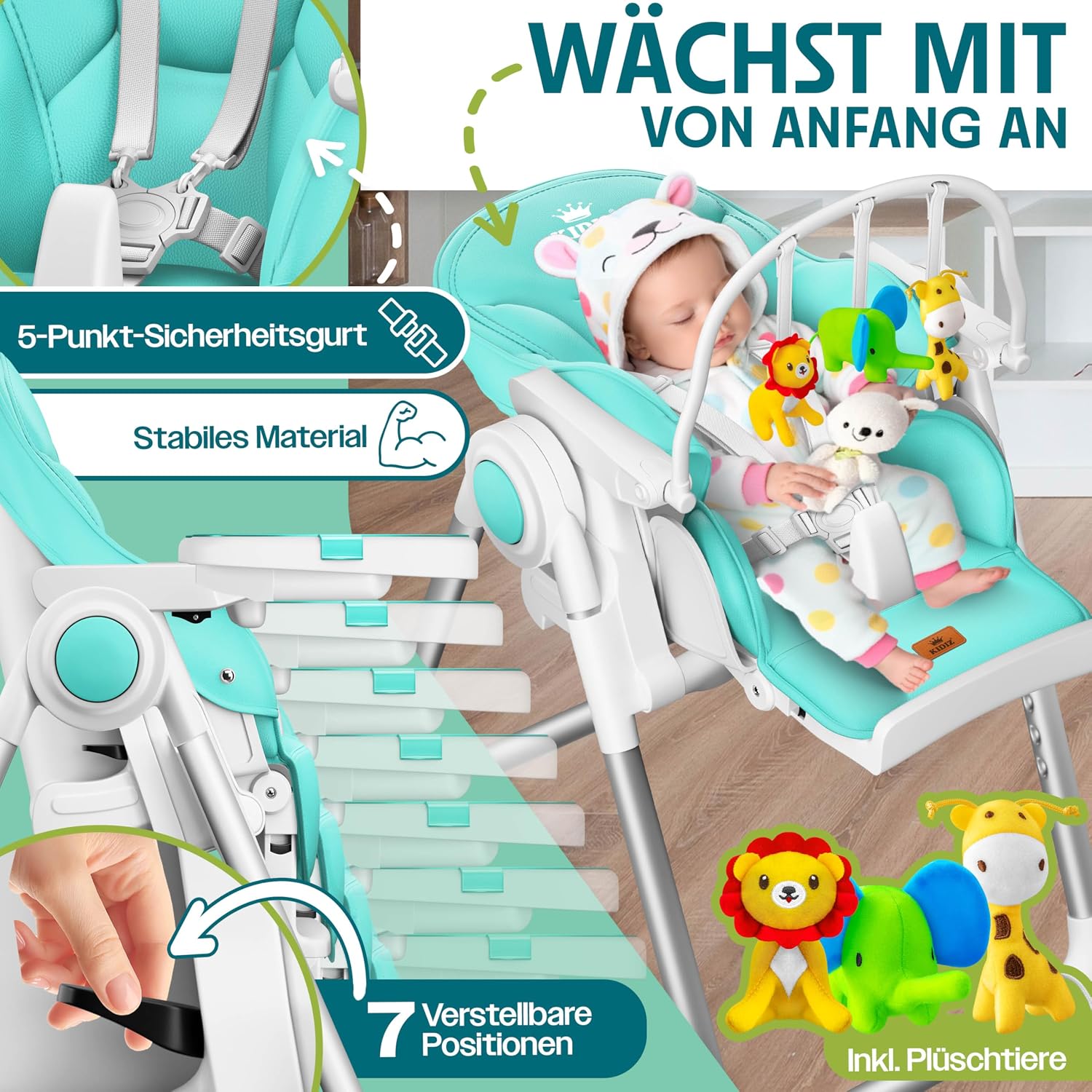 Thumbnail 4 de KIDIZ 3in1 Hochstuhl Türkis