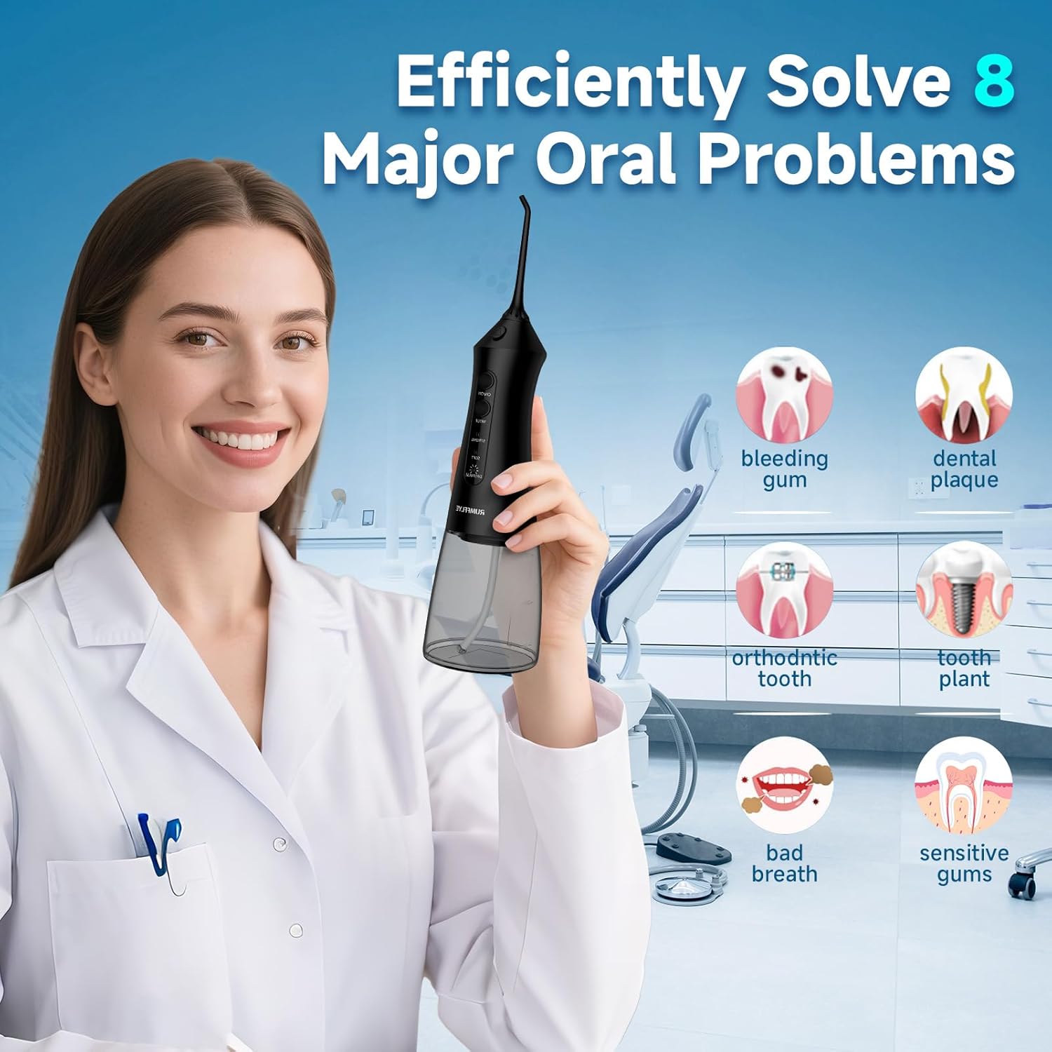 Thumbnail 6 de RUMFFLYE Irrigador Dental Portátil Inalámbrico: 12 Modos, 5 Boquillas y 300 ml de Agua