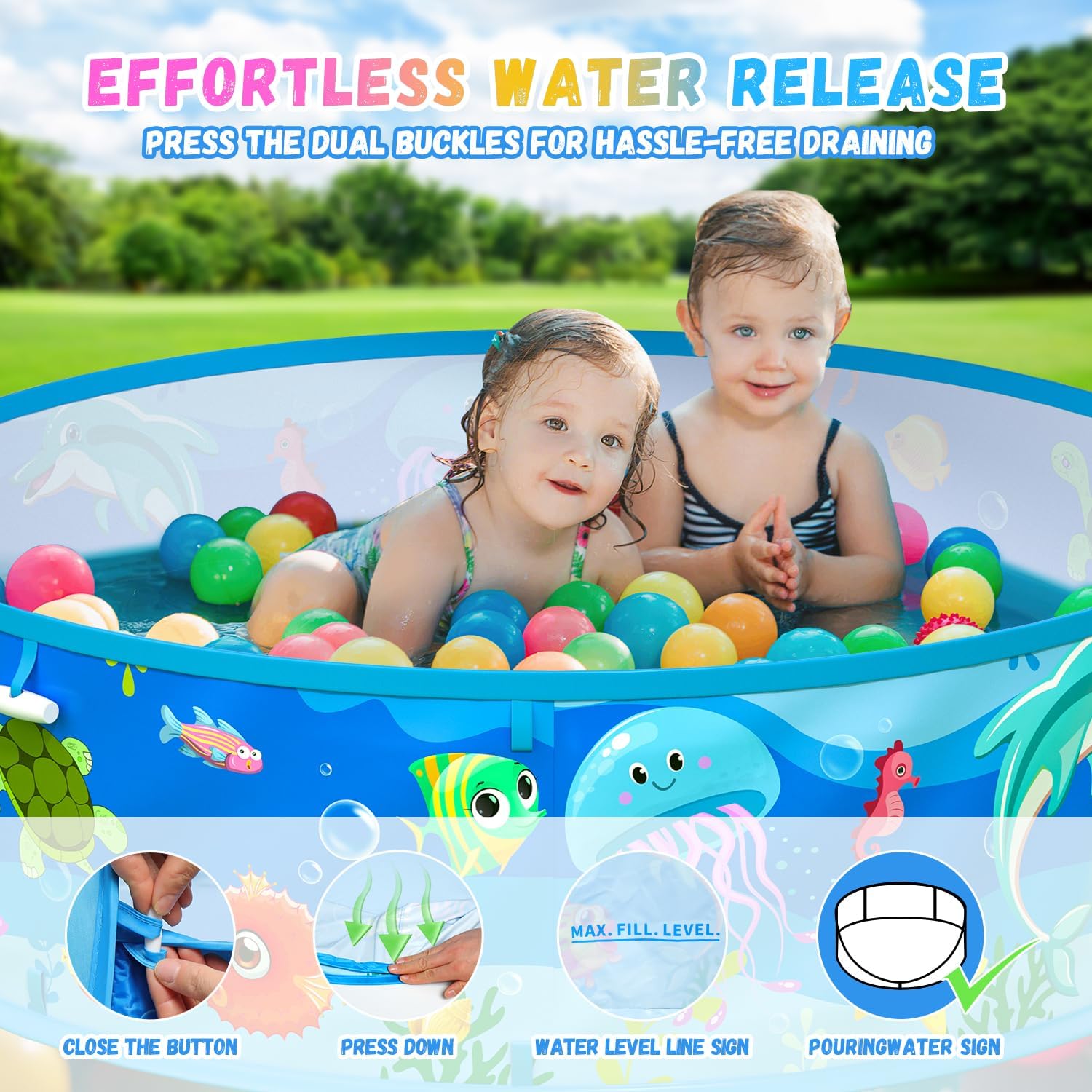 Thumbnail 4 de Baby Pool with Canopy Foldable Kiddie Pool with Sun Shade for Toddlers - 35-Inch Portable Water Play