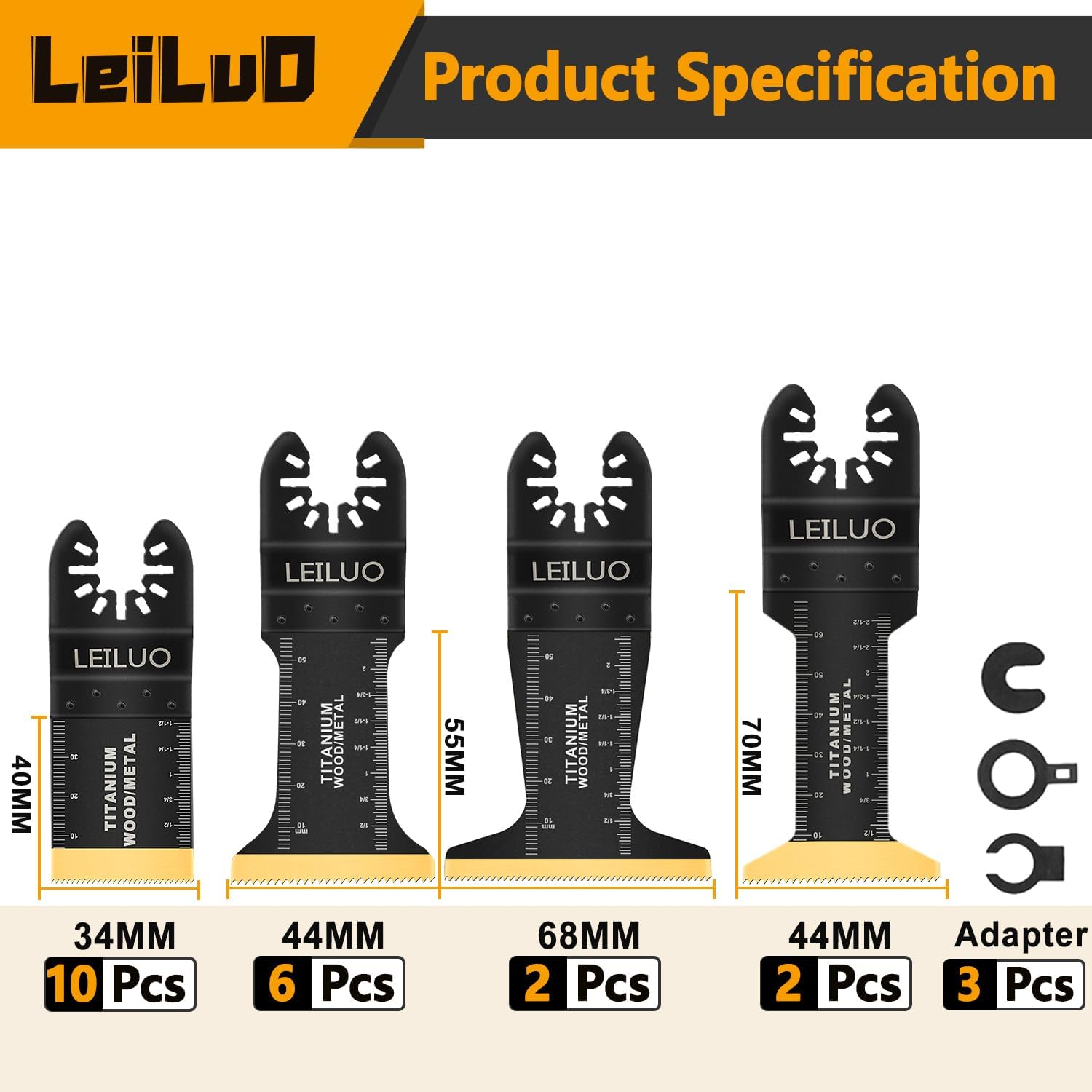 Detalle 2 de LEILUO 20-Piece Titanium Multitool Blade Set for Oscillating Tools