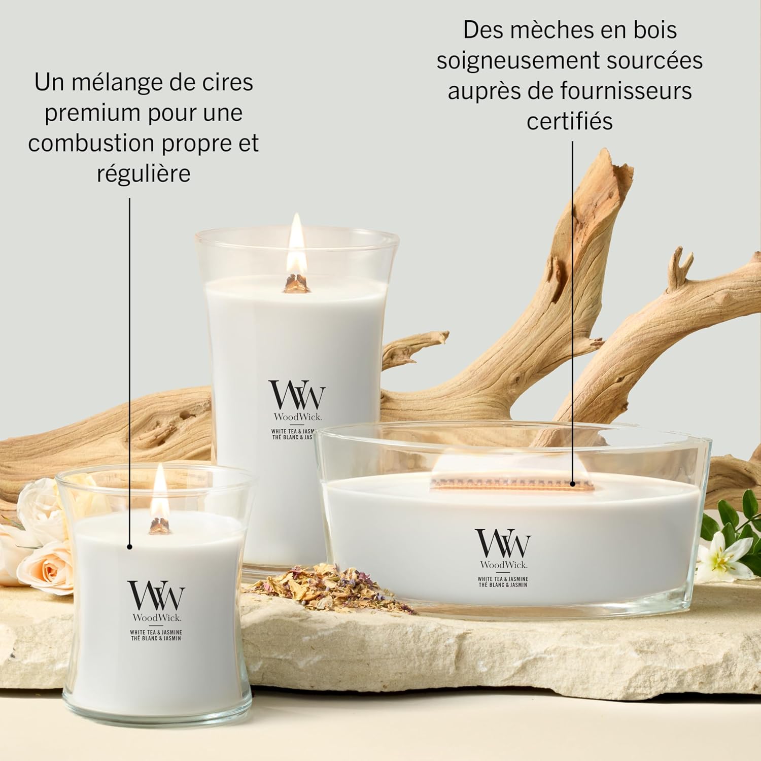 Thumbnail 6 de WoodWick jarre parfumée moyenne Thé Blanc & Jasmin à mèche en bois crépitante (jusqu’à 60 h)
