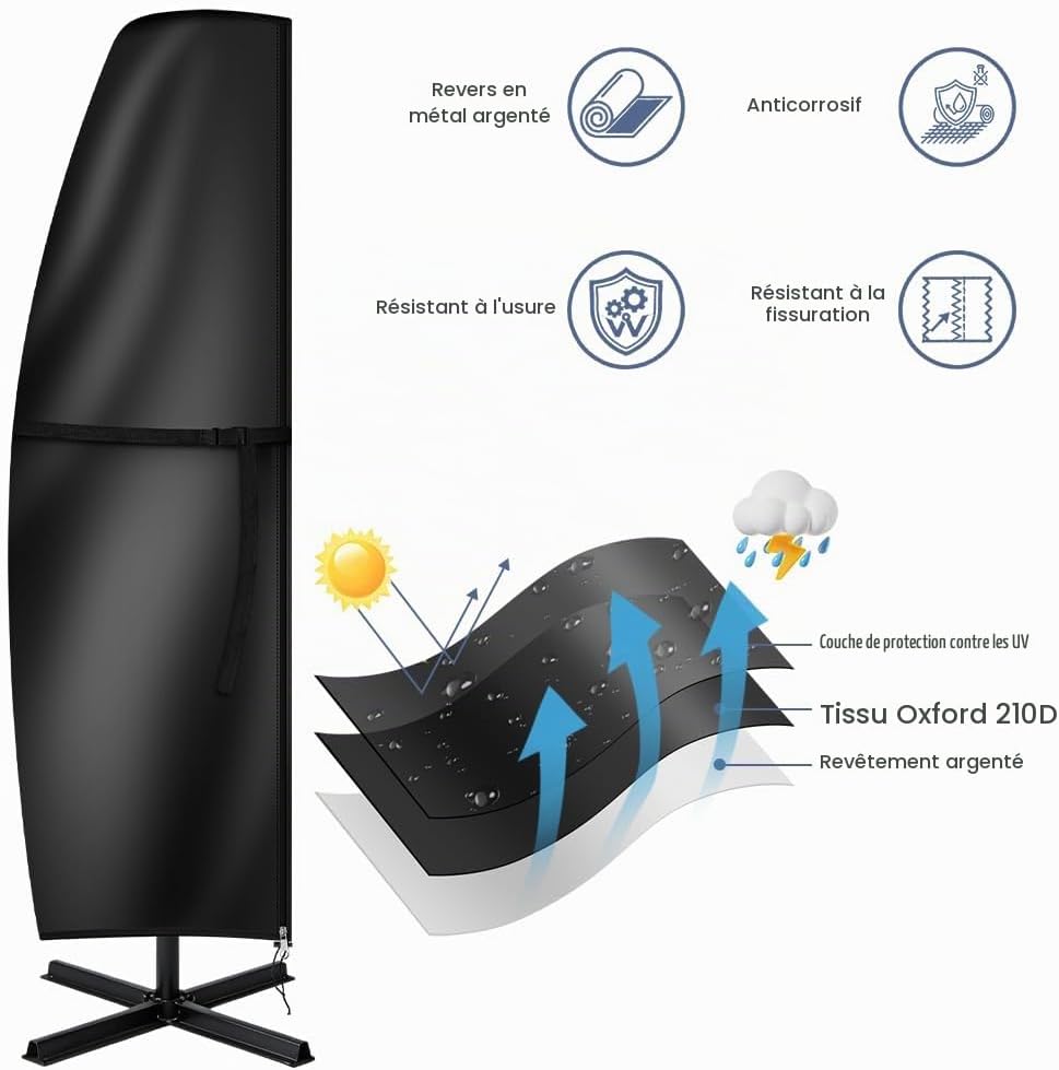 Detalle 2 de AOOWU 5499834 hoes voor zweefparasol Ø 300 cm, waterdicht en UV-bestendig