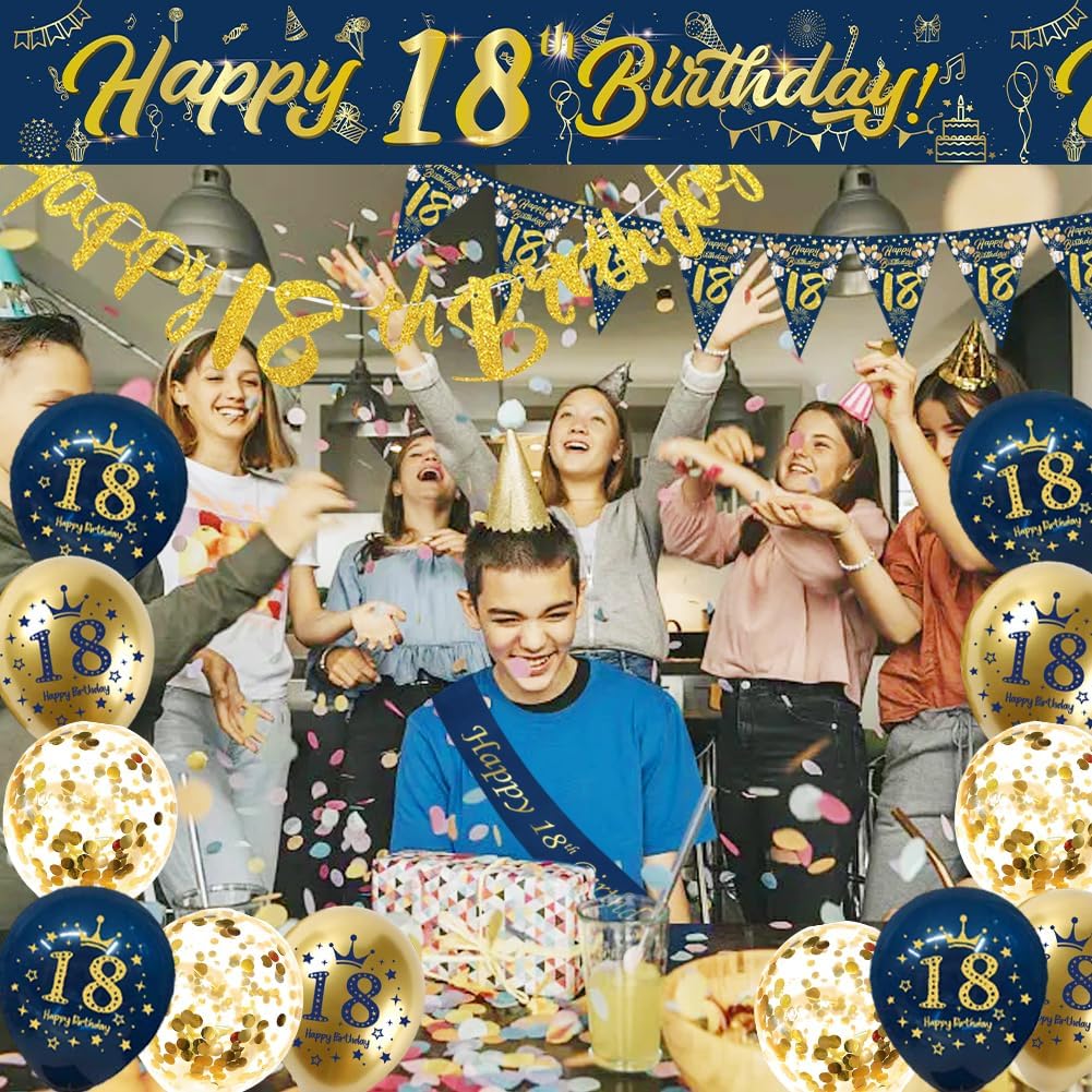Thumbnail 5 de Blue Gold 18th Birthday Decorations Kit