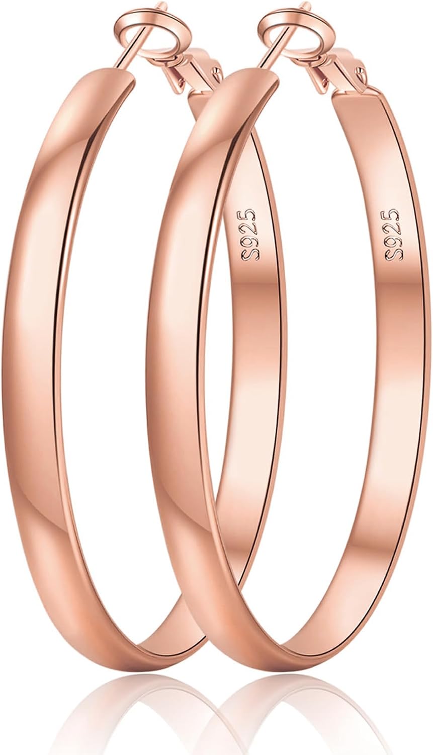 Detalle de EXGOX Creolen aus Silber 925 für Damen, 5 mm breit – 14K vergoldet, hypoallergen, in 30/40/50/60/70 mm