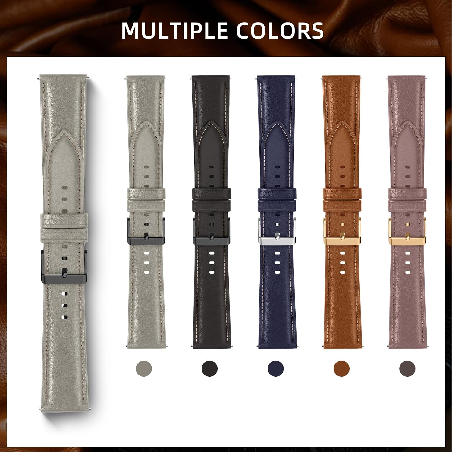 Detalle 2 de LanQii Lederarmband (22 mm) für Amazfit Active Max, T-Rex 3 Pro & mehr – Hellgrau