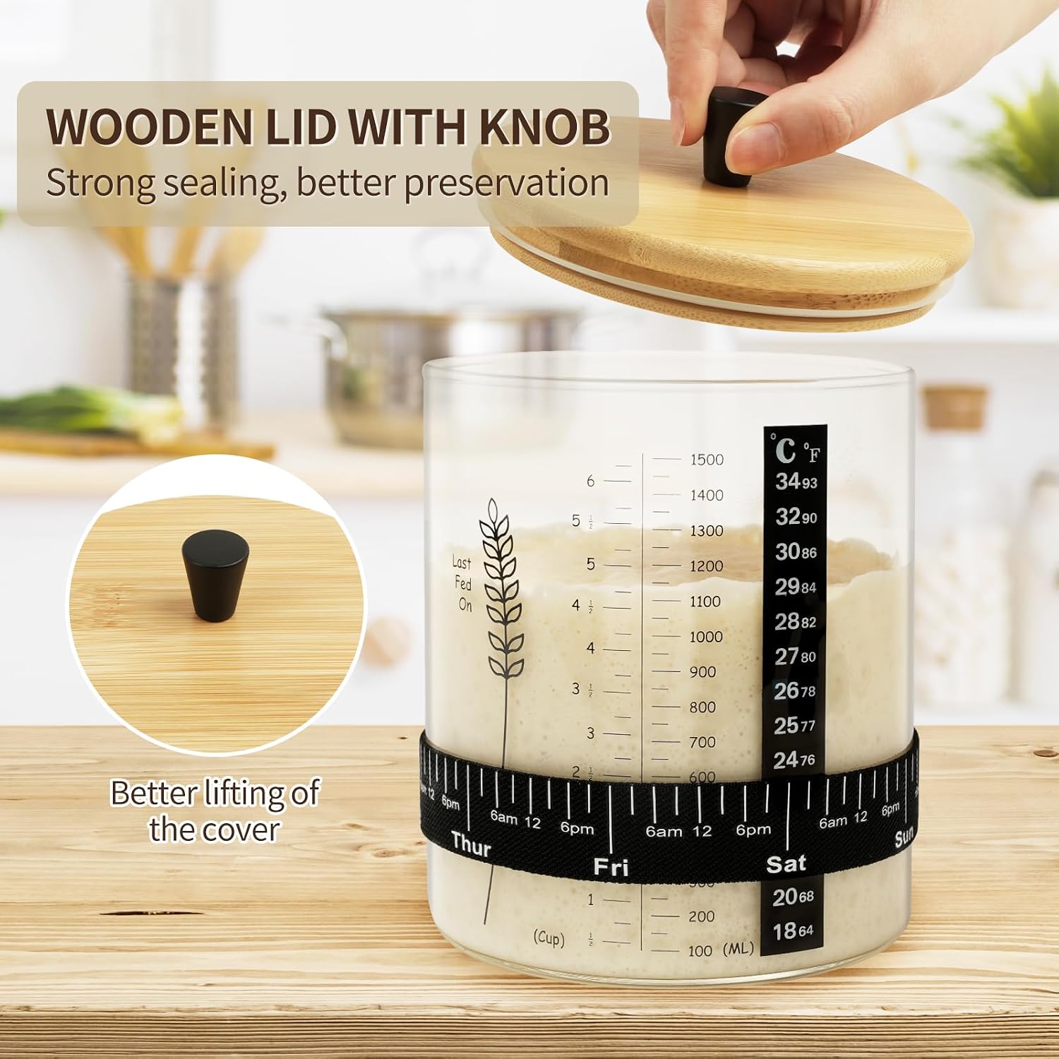 Thumbnail 6 de Rakovar R-WQJar2 50oz Sourdough Starter Jar Set, Wide-Mouth Glass, 2-Pack