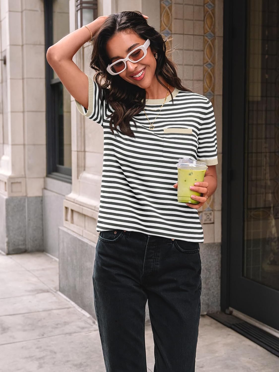 Thumbnail 1 de LILLUSORY striped short sleeve sweater