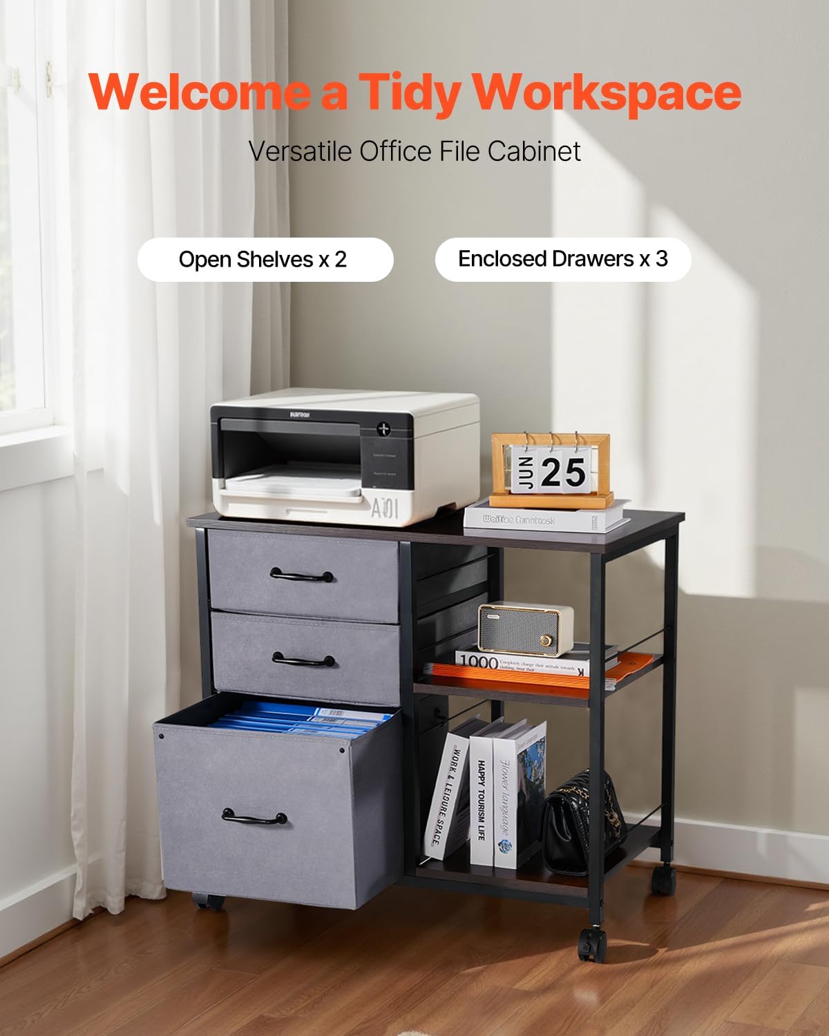 Detalle 2 de VEVOR Mobile File Cabinet with 3 Fabric Drawers