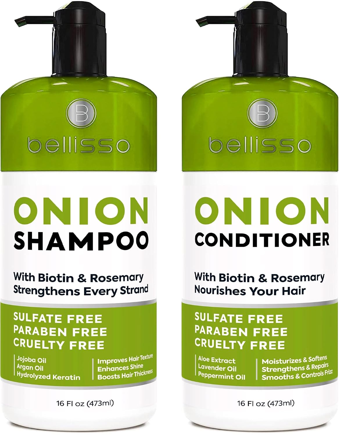Detalle de BELLISSO Onion Shampoo and Conditioner Set with Rosemary and Biotin