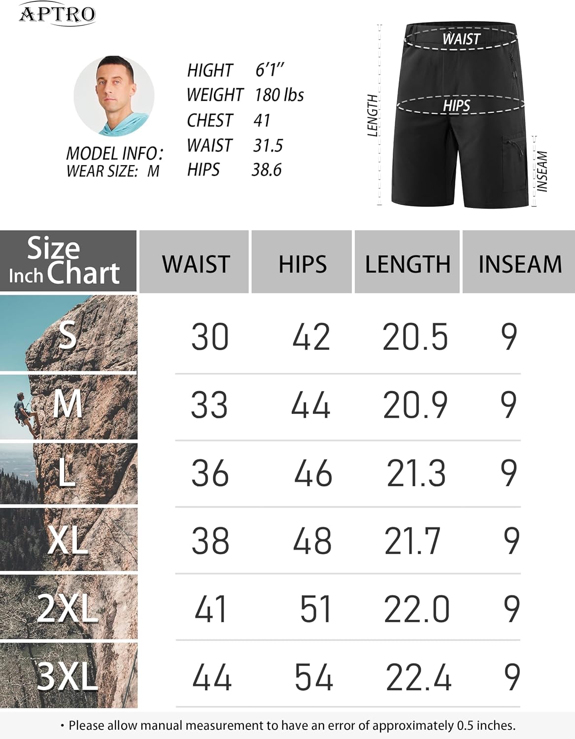Thumbnail 5 de APTRO Men's Cargo Shorts, 9" Inseam, Lightweight Quick-Dry, Zipper Pockets